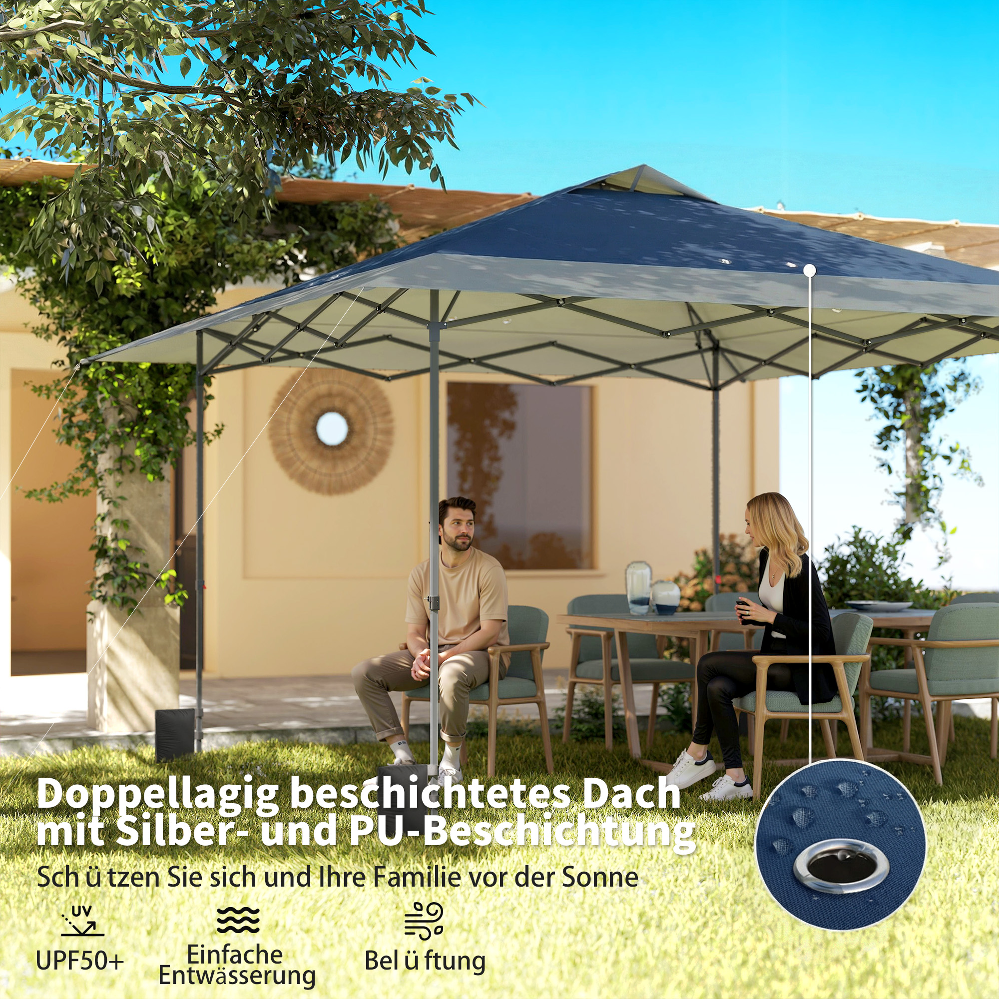 Pavillon ca, 4x4m Wasserdicht Stabil Winterfest Pop-up Faltpavillon mit Ein-Schritt-Schließfunktion UV 50+