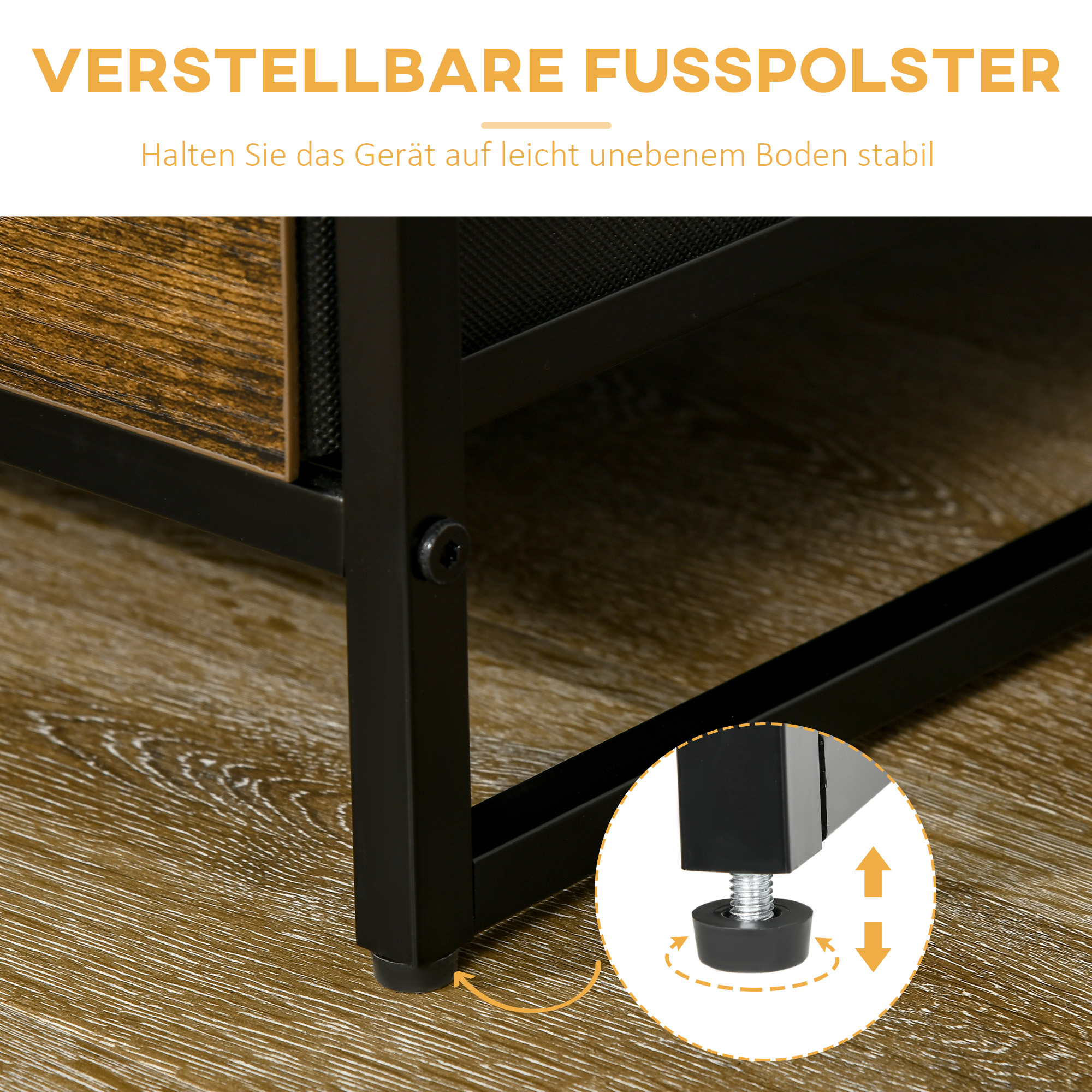 Aufbewahrungsregal mit Schubladen, offener Stauraum, Stahlrahmen, verstellbare Füße, 44x40x155 cm