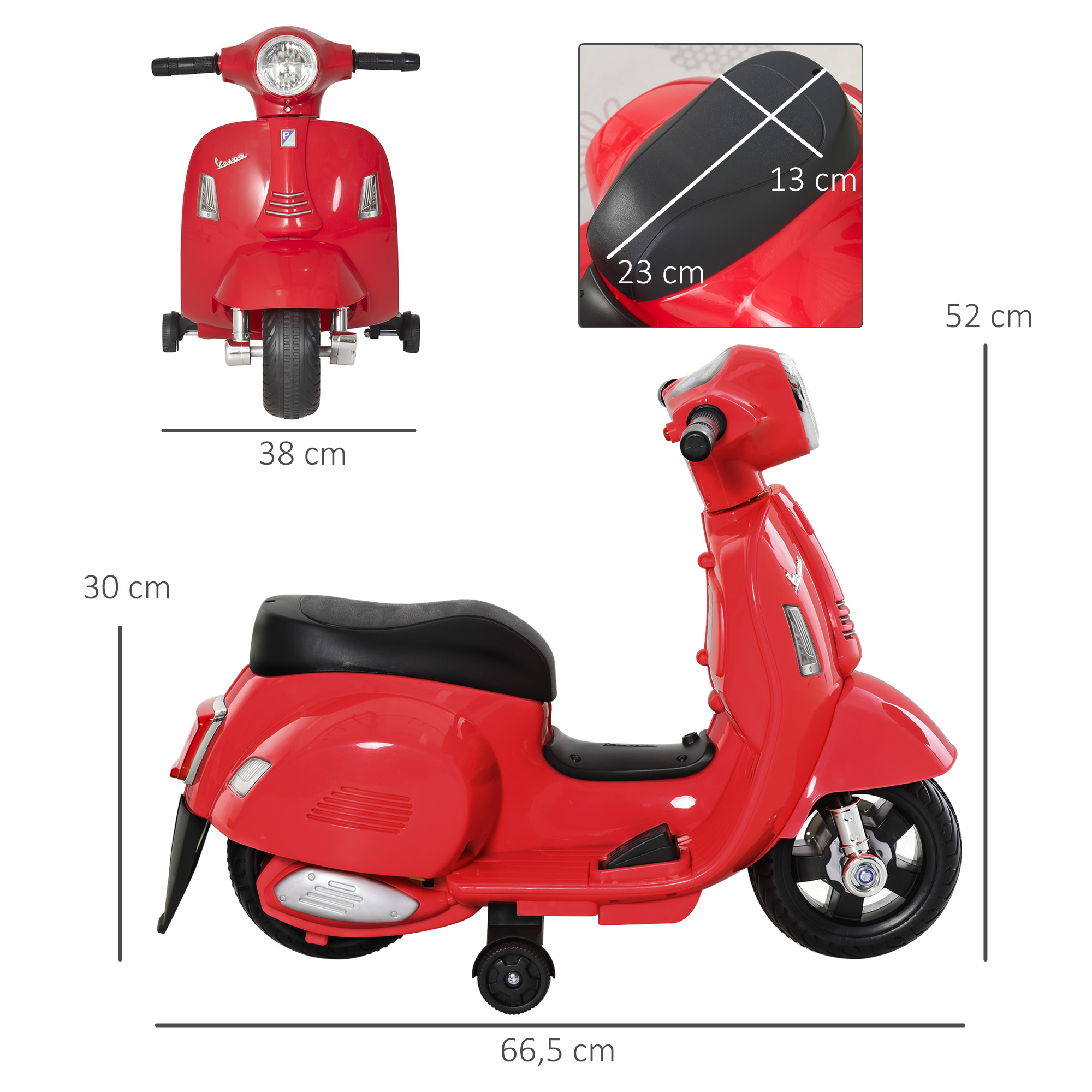 Elektro Kindermotorrad Vespa Elektromotorrad mit LED-Licht, Sound, Kinder Elektro Motorrad für Kinder von 18-36 Monate Rot