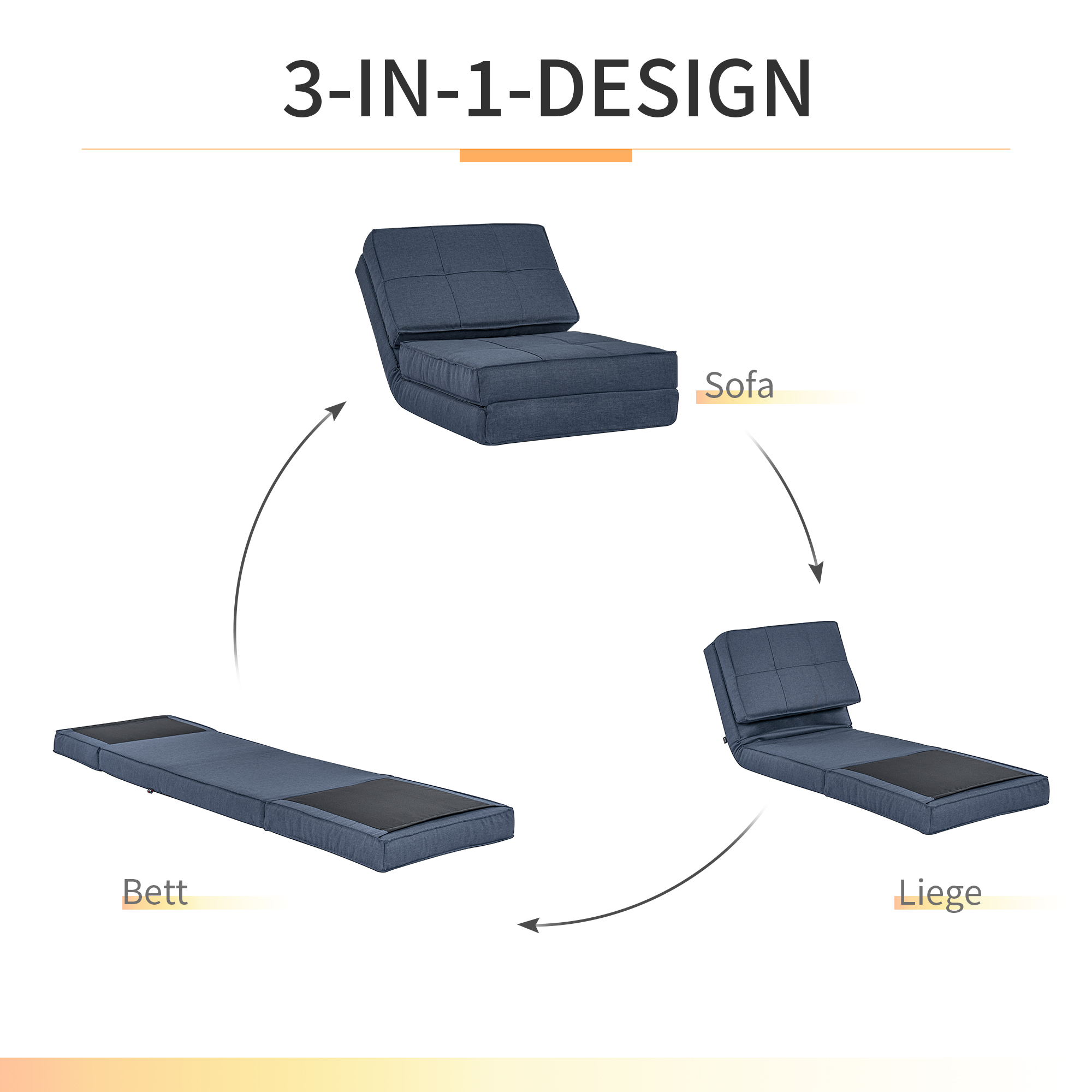 Bodensofa klappbar Schlafsessel Bodenstuhl 5-stuhfig verstellbar Klappsessel Schlafsofa Sofabett Einzelsofa Blau 61 x 73 x 58 cm