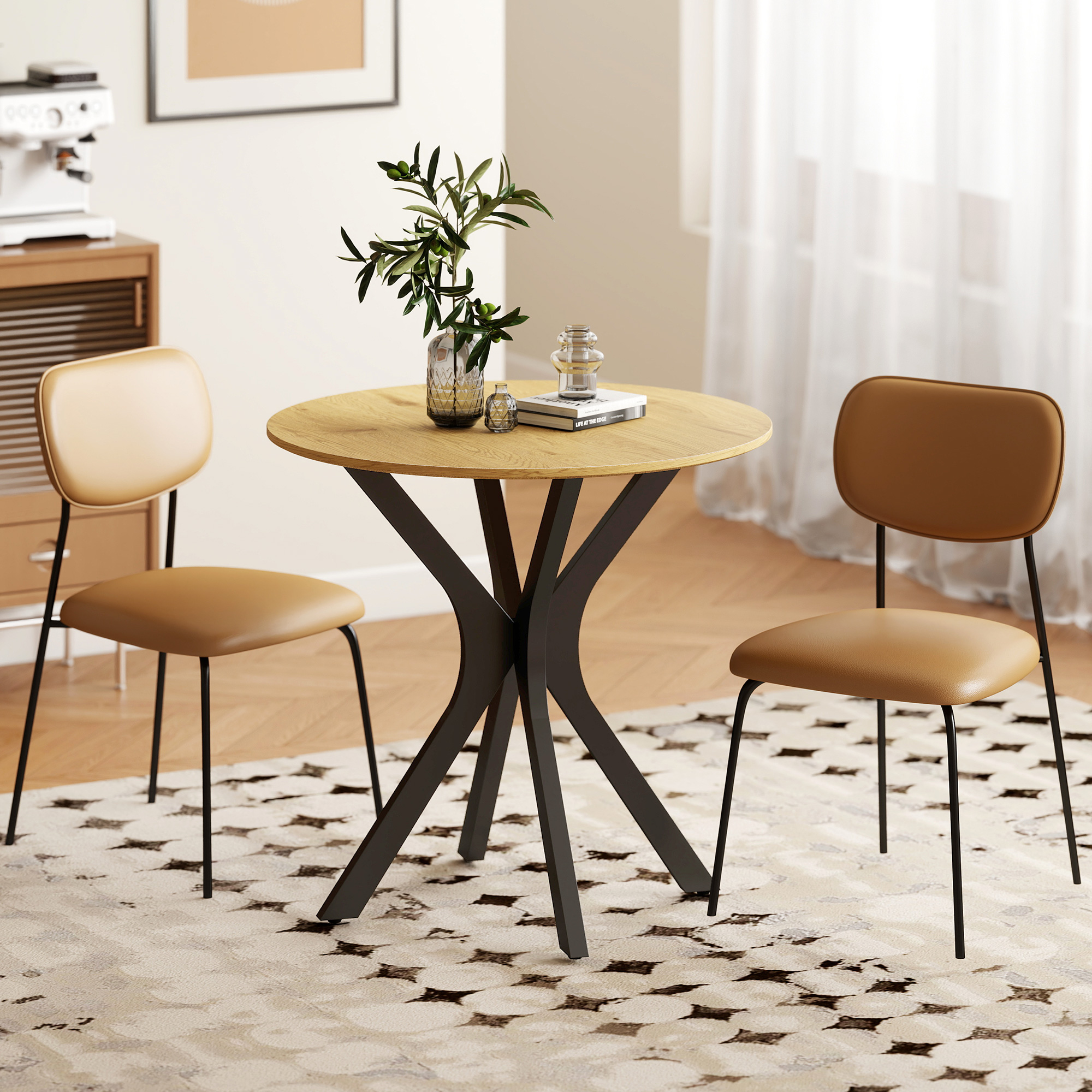 Esstisch Küchentisch Runder Tisch, Modernes Design, 78 cm x 78 cm x 75 cm, Naturholz