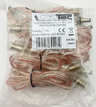 Anschlusskabel für LED-Stripes IP44, 5,5mm Koax, 1,5m, Koax-Stecker/Kupplung