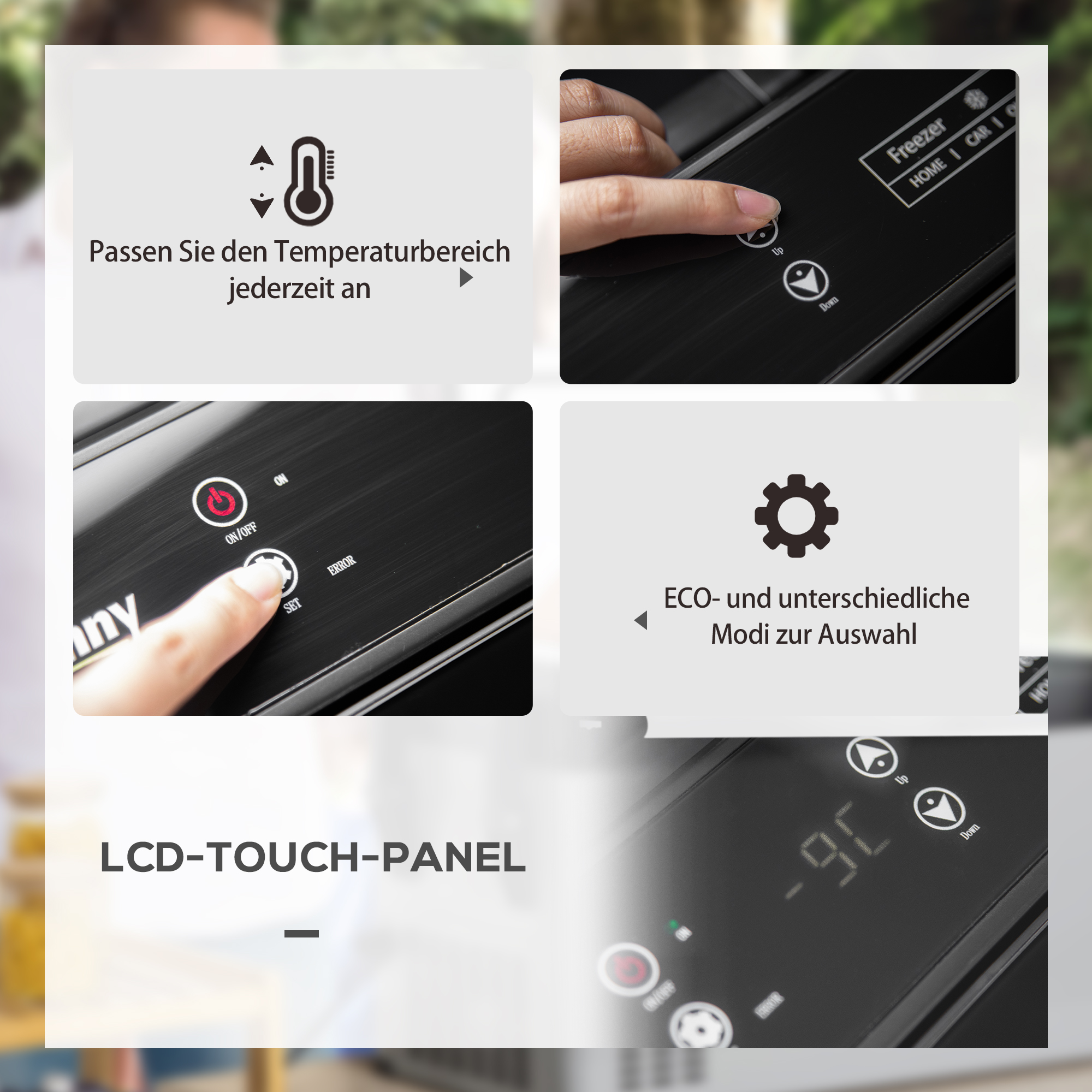 Kühlbox Auto 50L mit LCD-Anzeige 2 Modi Kompressor Autokühlschrank mit Griffe Boot Camper Reisen 12/24V DC und 110-240V AC Grau+Schwarz