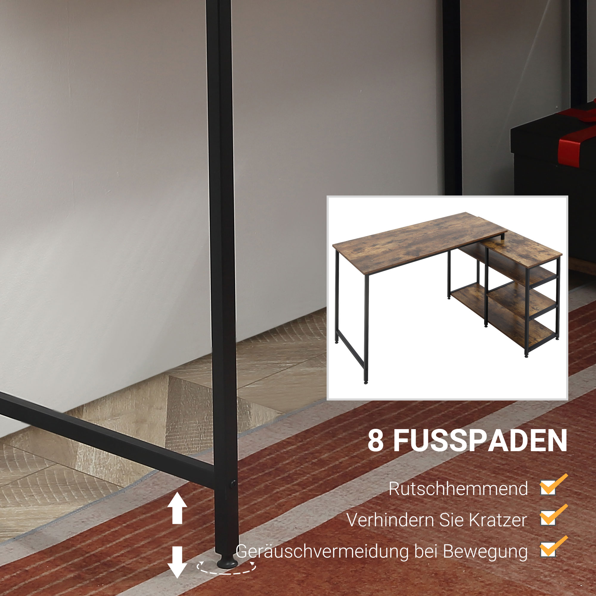 Eckschreibtisch Winkelschreibtisch PC-Tisch Computertisch Bürotisch Regal Schublade L-Form Spanplatte Metall Rustikales Braun 135 x 90 x 79 cm