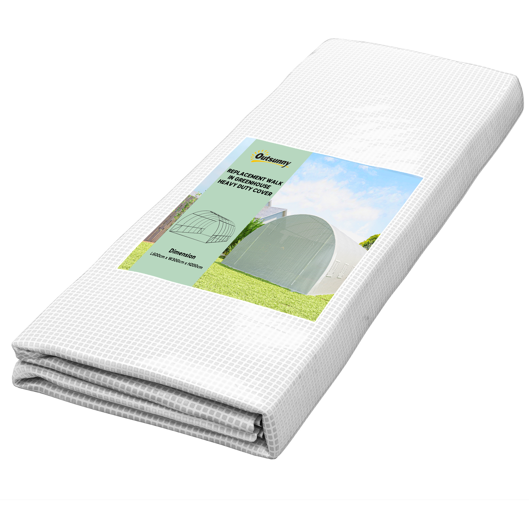 Ersatzfolie für 6x3x2 m Gewächshaus, robust, reißfest, 12 Fenster, Tür, Grün