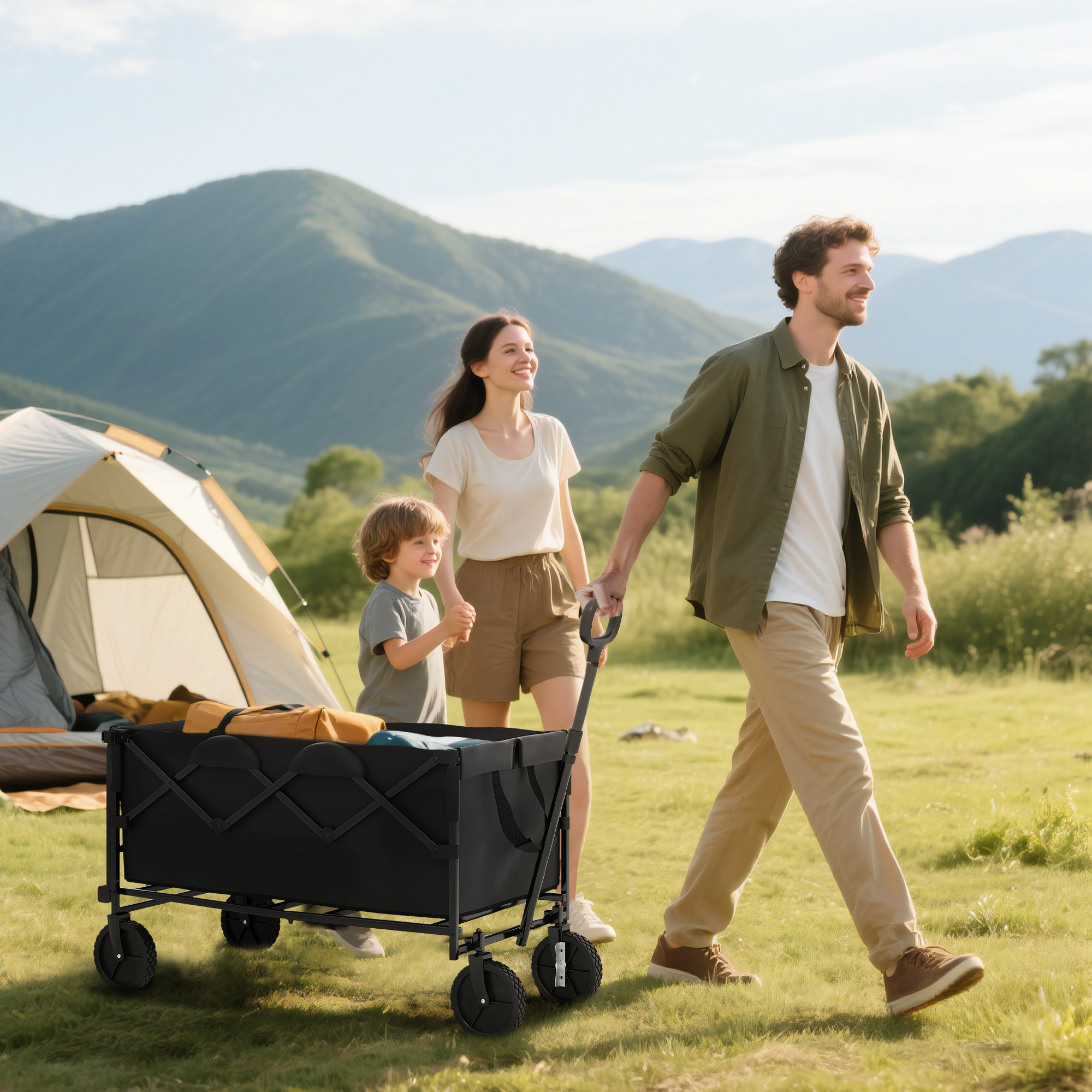 Gartenwagen 100 kg belastbar klappbar Erweiterter Transportwagen mit herausnehmbare Plane Schwarz