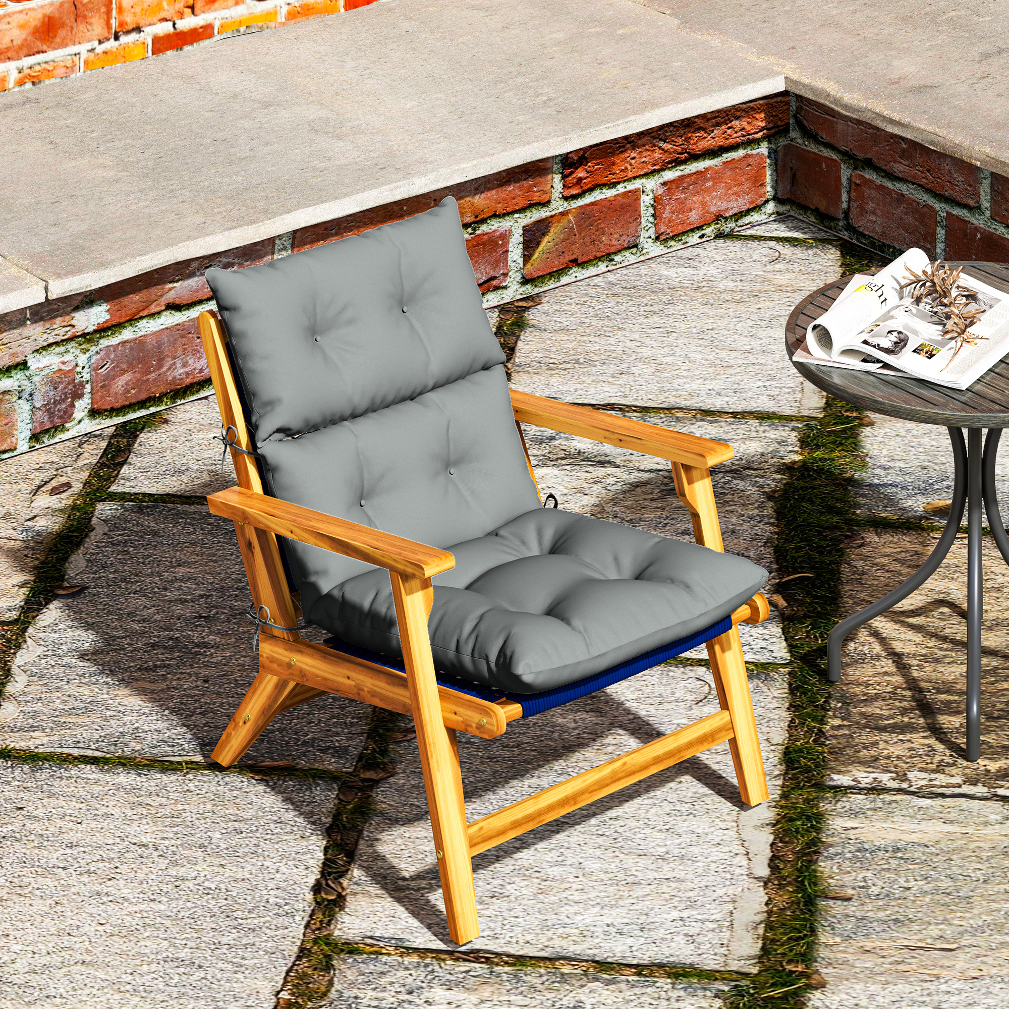 Sitzkissen, Dickes Polsterkissen für Sitzmöbel, mit Rückenlehne, Schaukelstuhlkissen, für drinnen und draußen, Hellgrau