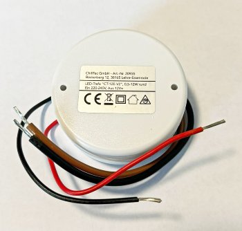 LED-Trafo "CT-12E-V2R", 0,5-12W rund, Ein 220-240V, Aus 12V= Konstantspannung