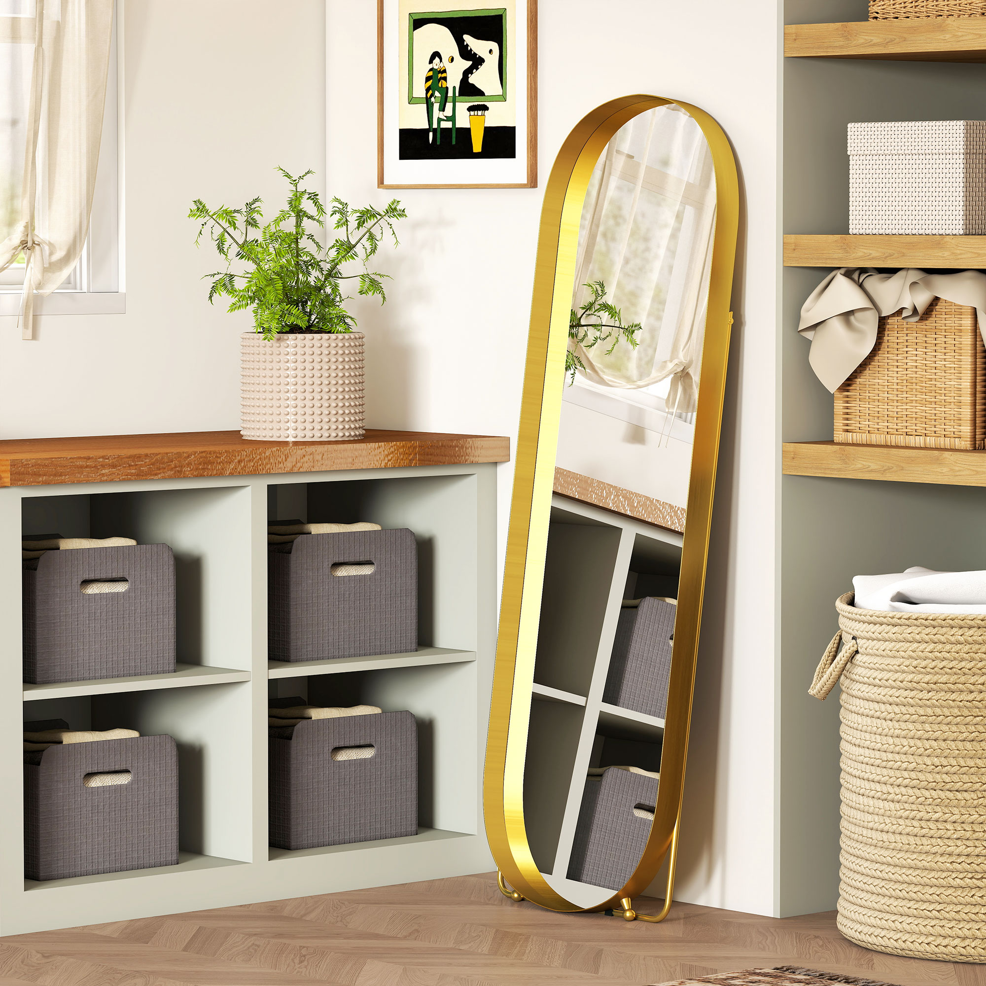 Ganzkörperspiegel mit Metallrahmen, 160 x 50 cm, goldfarbener Rahmen, für Wohnzimmer, Schlafzimmer
