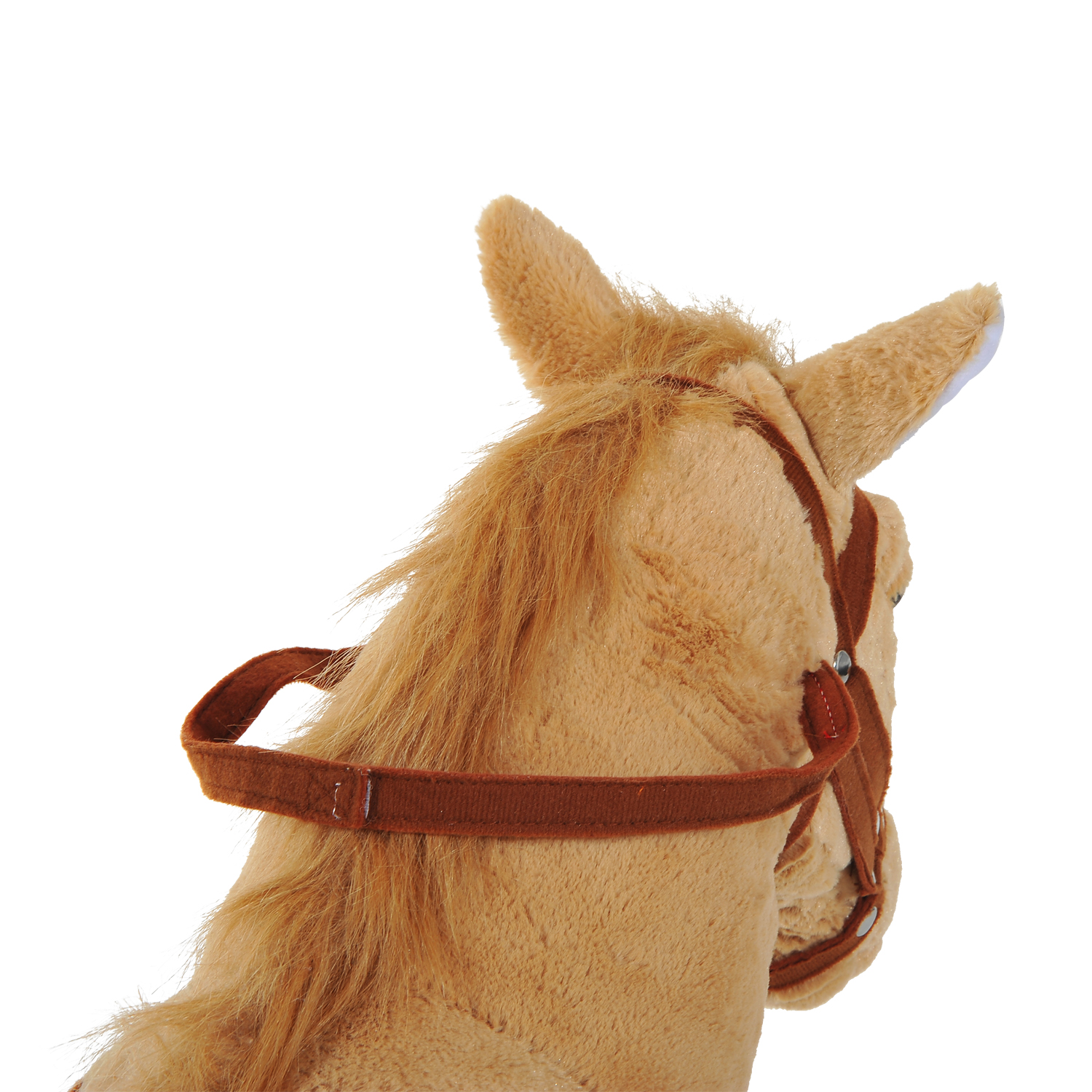Reitpferd auf Rollen 60 cm Stehpferd mit Sattel, Zaumzeug Steigbügel Sound Spielpferd zum Reiten Draufsitzen Schaukeltier für Kinder ab 2 Jahre, Schaukelpferd Plüschpferd Indoor Outdoor Beige