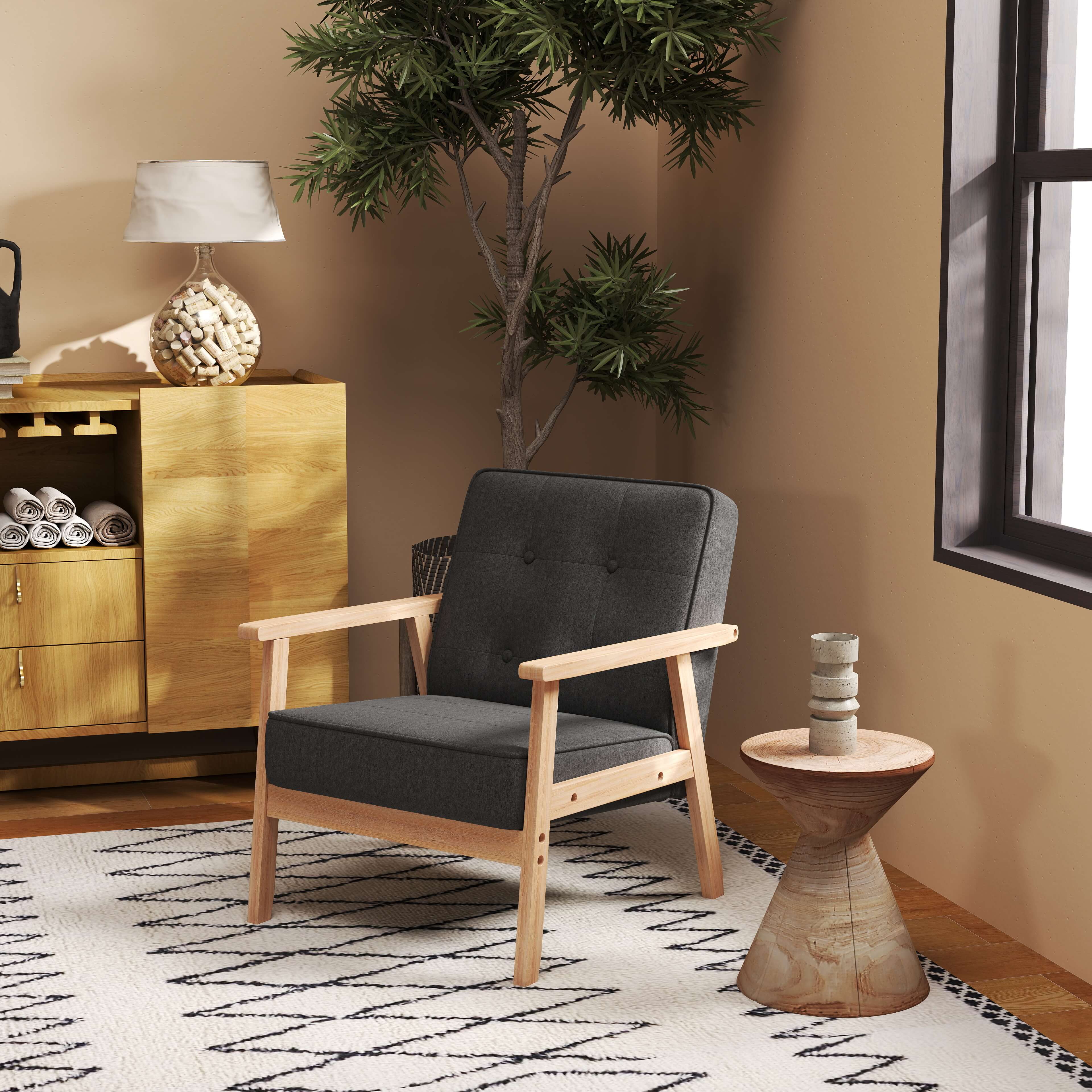 Einzelsofa Loungesessel Polsterstuhl mit Armlehnen Holzrahmen Leinen Grau 64,5 x 70 x 74 cm