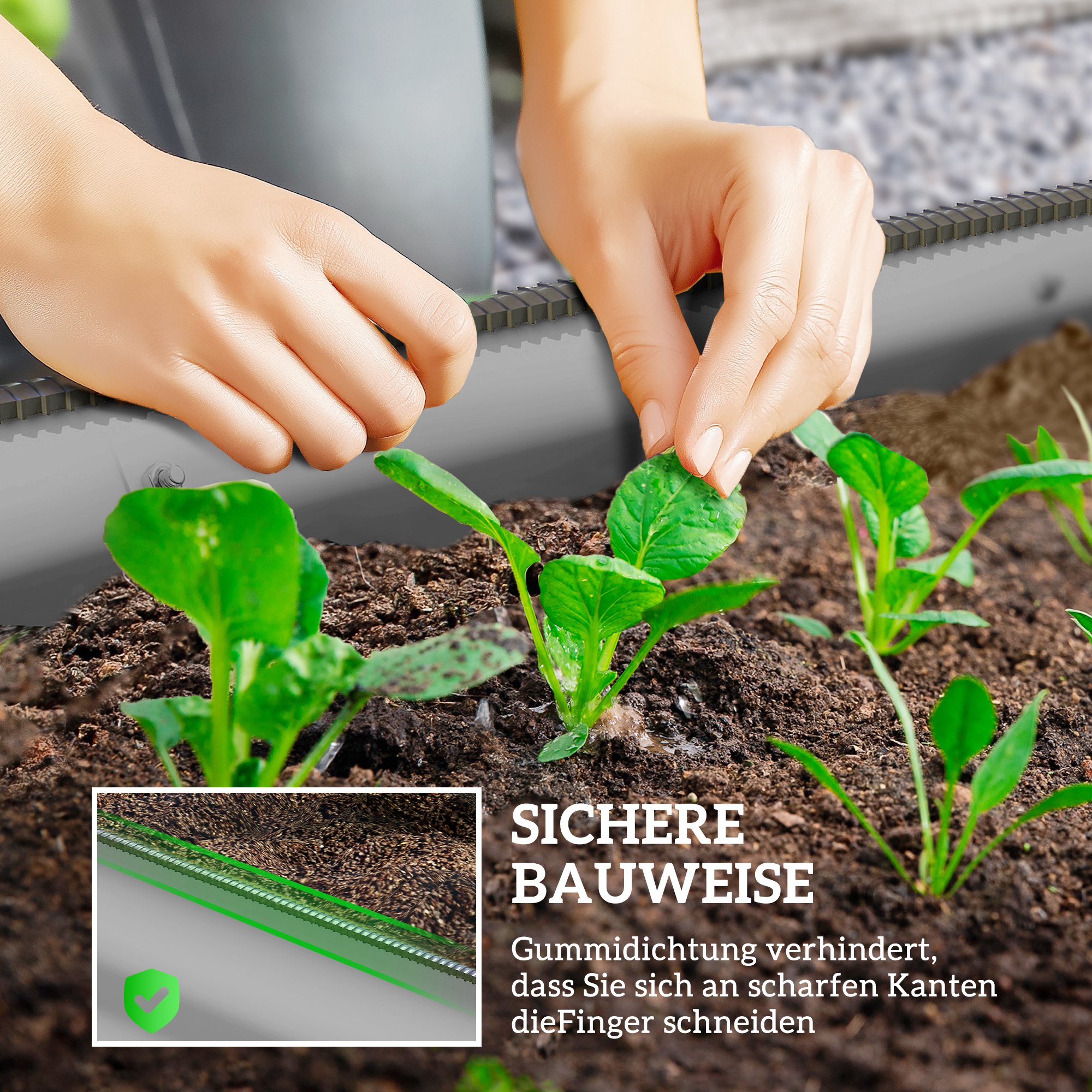 Hochbeet Pflanzenbeet, modulares Hochbett, geschützte Kanten, Design ohne Boden,  195 x 62 x 30 cm, Silber