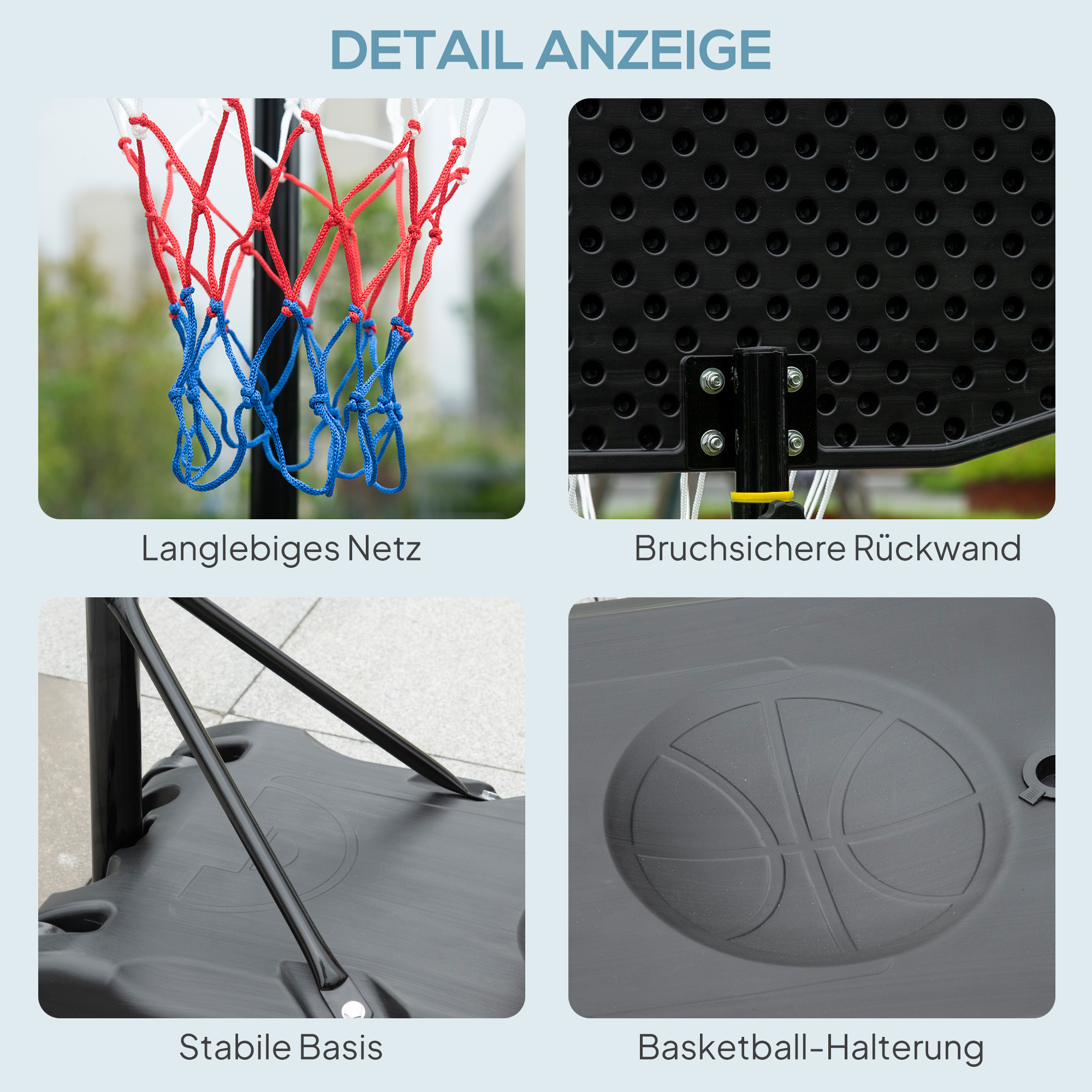 Basketballkorb Outdoor für Jugendliche, 160-210 cm Höhenverstellbarer Basketballständer mit Rollen