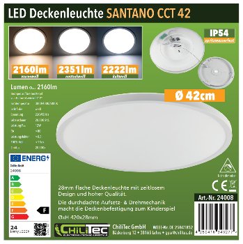 LED Deckenleuchte "Santano CCT 42" IP54, Ø 42cm, 24W, CCT 3000-6000k