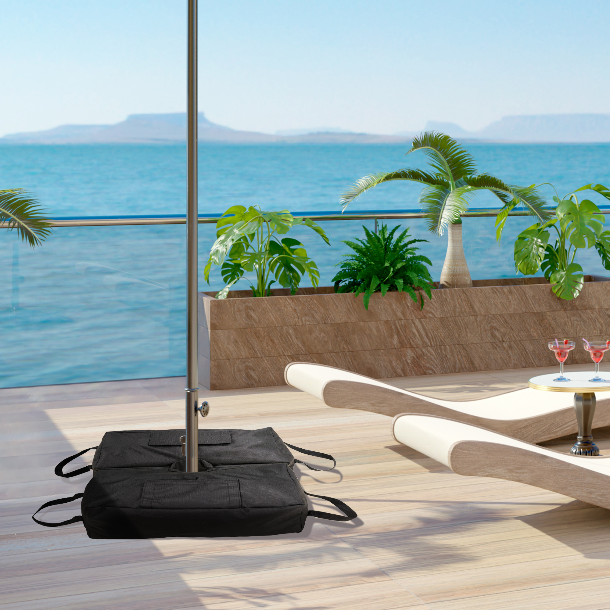 Sonnenschirmständer, faltbar, tragbar, befüllbar mit bis zu 50 kg Sand, Schwarz