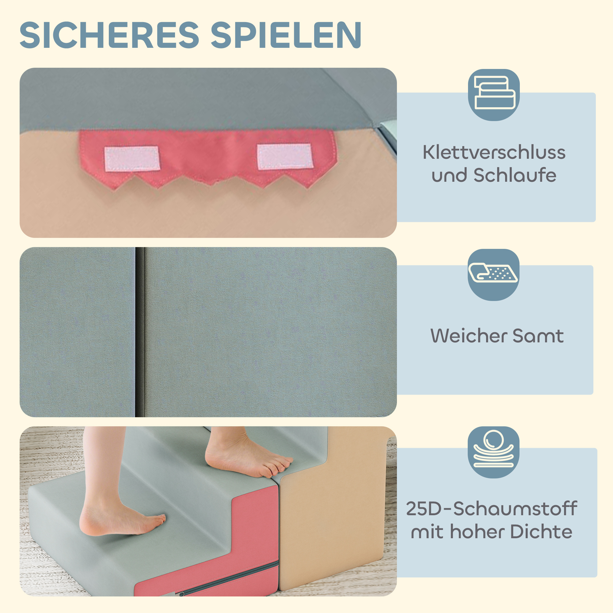 2-teiliges weiches Spielblöcke-Set für Kleinkinder, Kunstleder, Schaumstoff, zum Klettern, Bauen, Spielen, Bunt