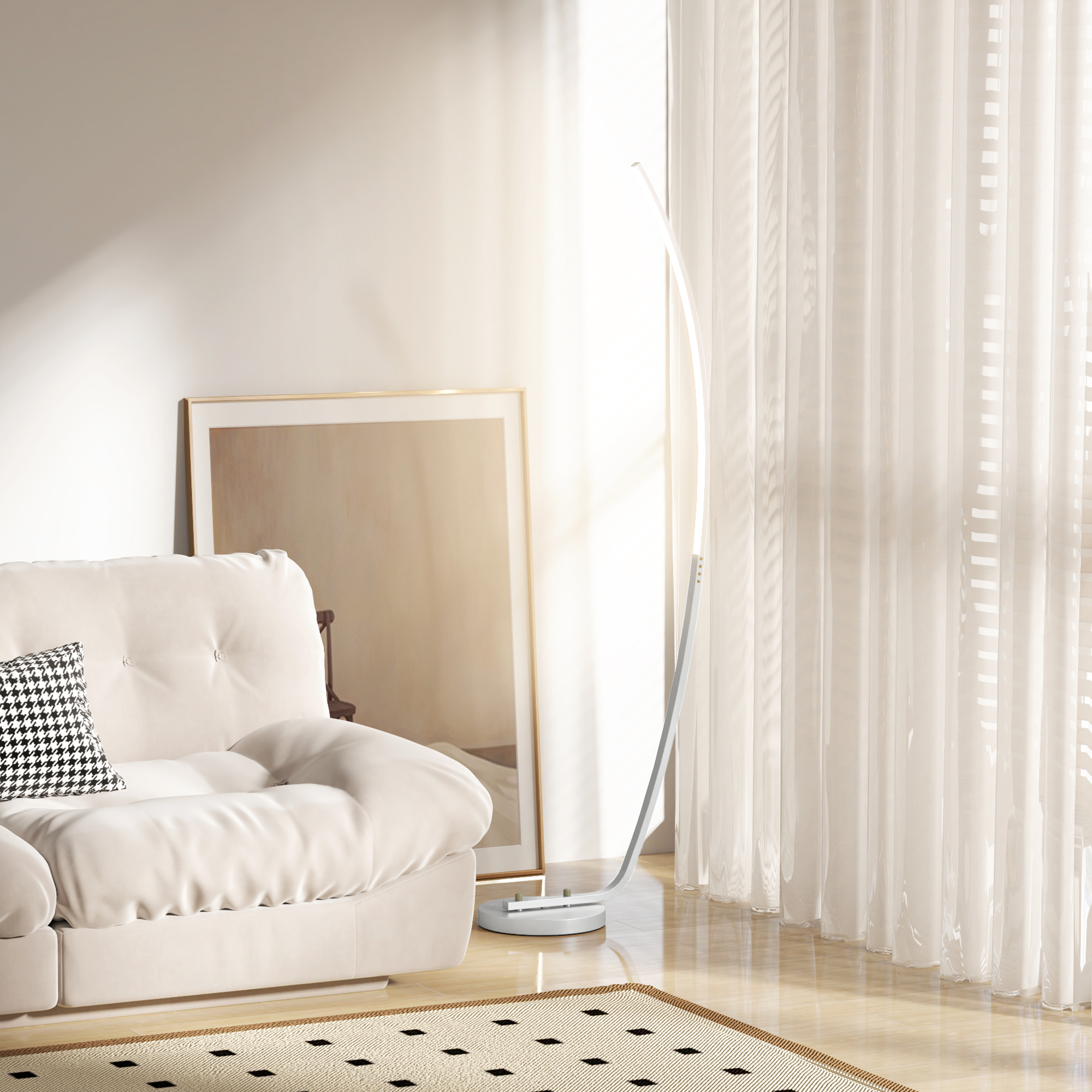 LED-Flurlampe mit anpassbarer Helligkeit, Moderne Stehlampe mit Fußschalter für Schlafzimmer, Wohnzimmer, Silber