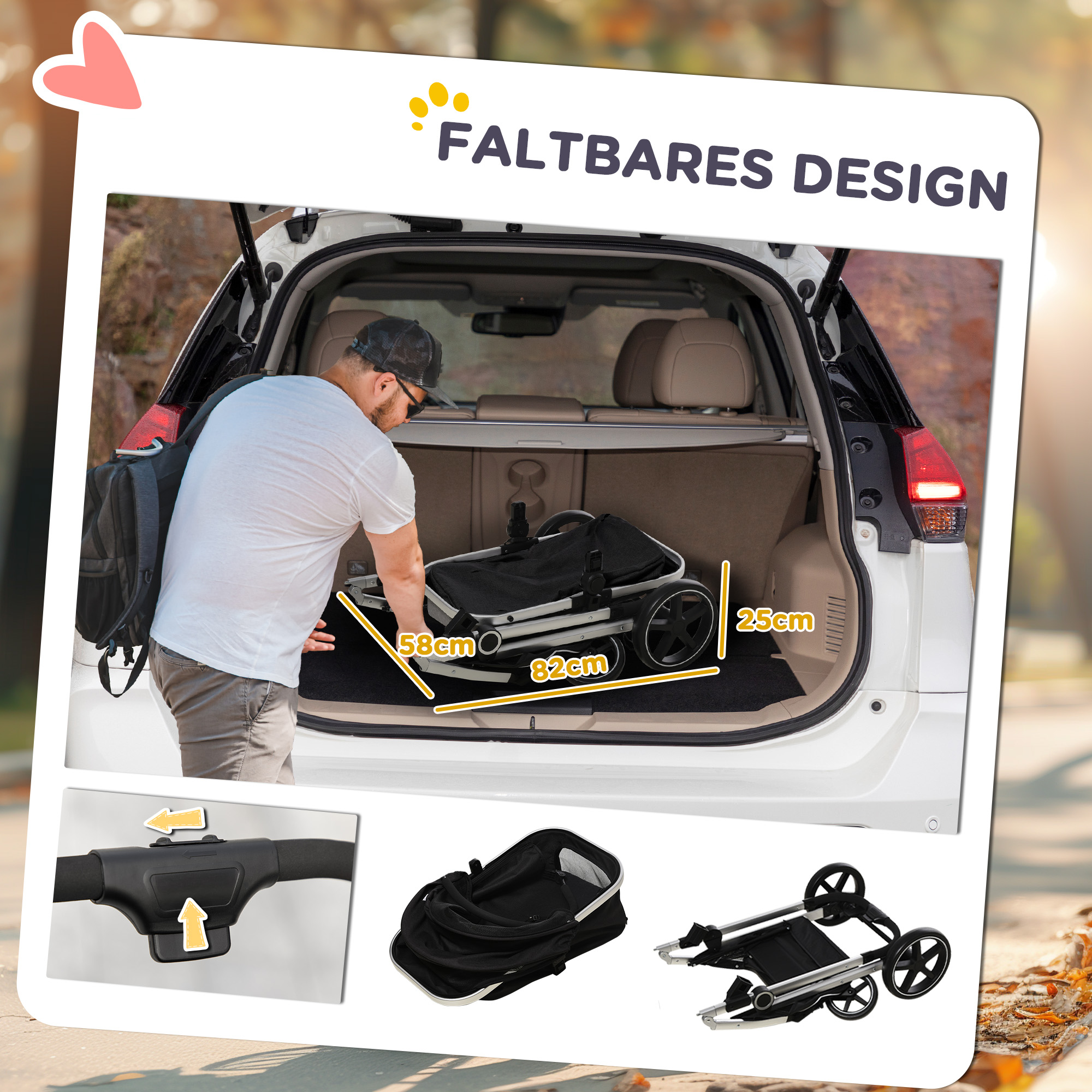 2-IN-1 Hundebuggy Tragtasche bis 10kg Kissen klappbar 1 Aufbewahrungskorb 83 cm x 58 cm x 102 cm Schwarz