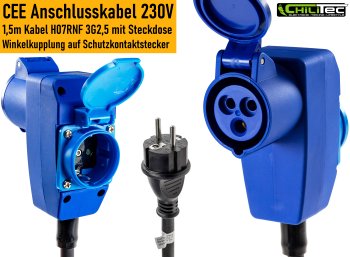 CEE Adapter auf Schutzkontakt-Stecker, 230V, H07RNF 3G2,5, 1,5m Kabel
