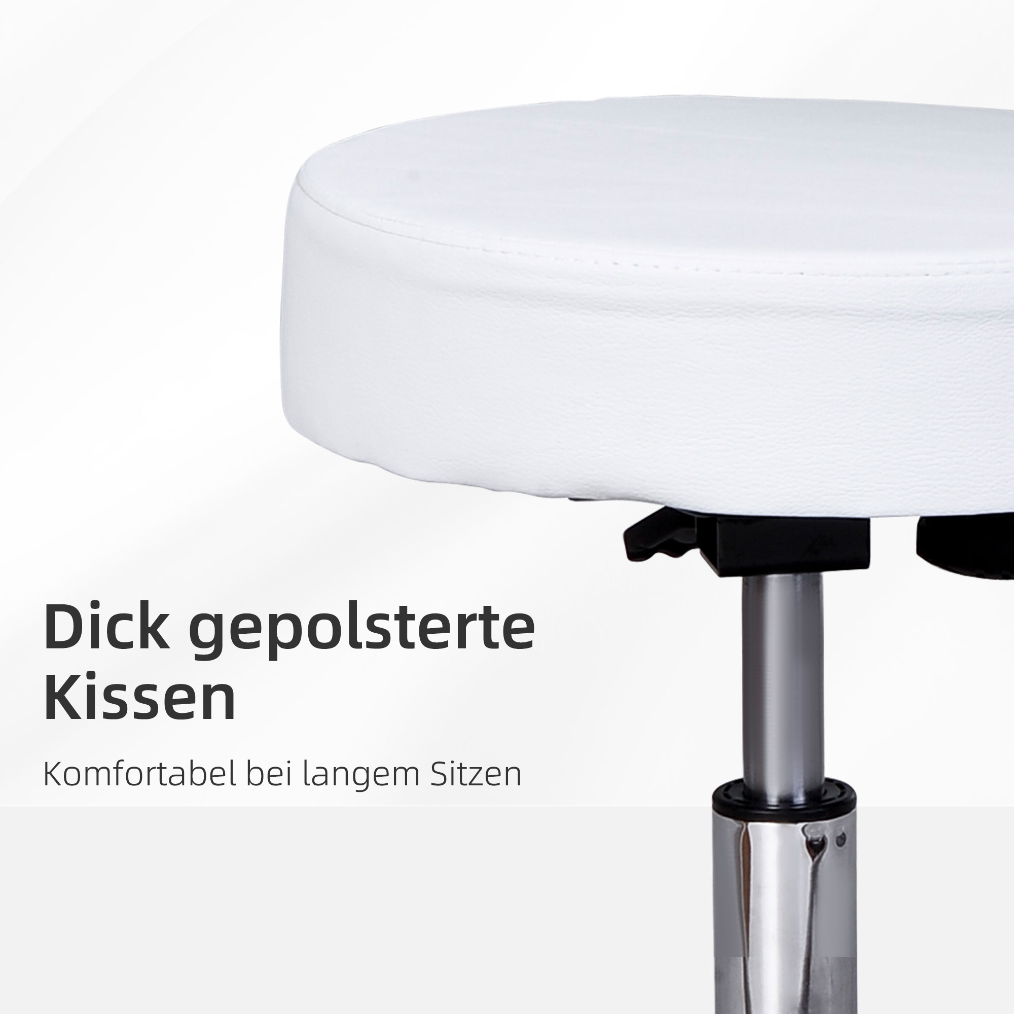 Rollhocker höhenverstellbar mit Rückenlehne Drehhocker 72-84 cm Arbeitshocker 360° drehbar Bürohocker für Büro Salon Massage Spa Weiß