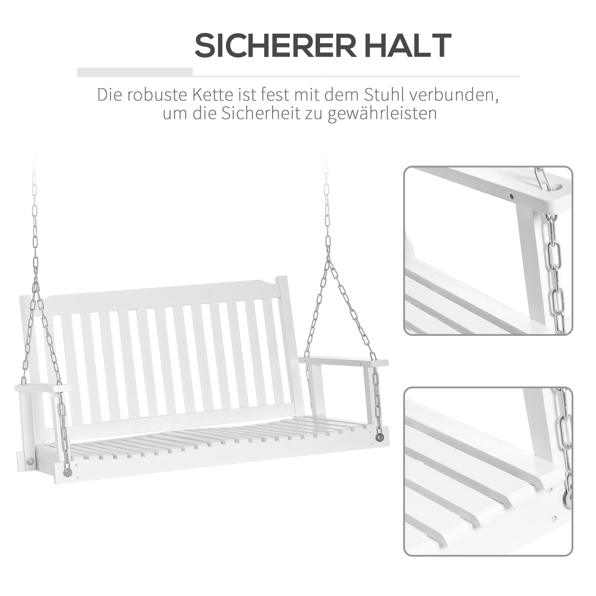 Gartenschaukel für 2 Personen Schaukelbank Hängebank Massivholz Patio Terrasse Hinterhof Weiß 117 x 69 x 60 cm