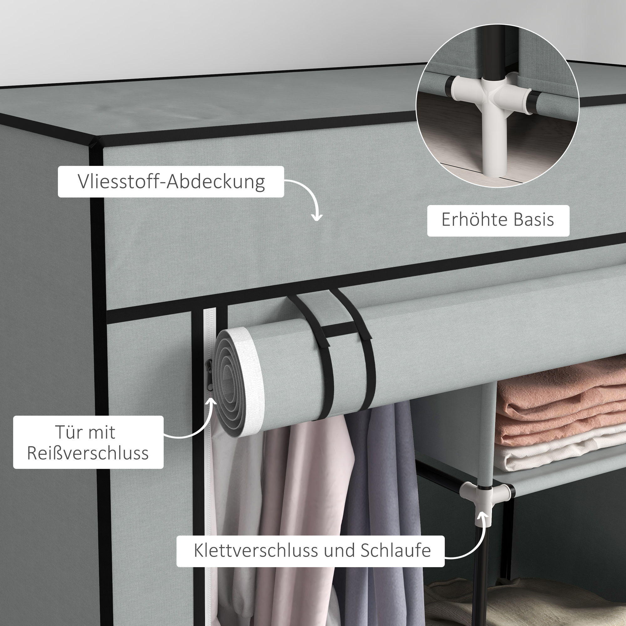 Kleiderschrank Stoffschrank 1 Kleiderstange, 2 Schubladen, 83 x 42,5 x 162,5 cm, Grau