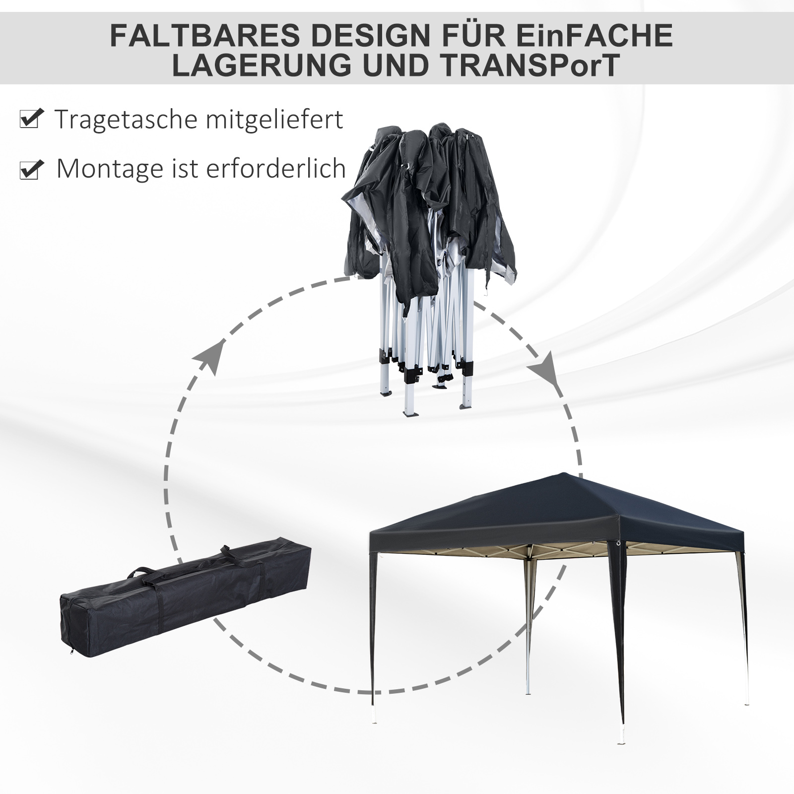 Pavillon, 2,95 x 2,95 m Pop-Up-Faltpavillon, Gartenpavillon, Partyzelt, UV-Schutz, Stahl+Oxfordstoff, Schwarz