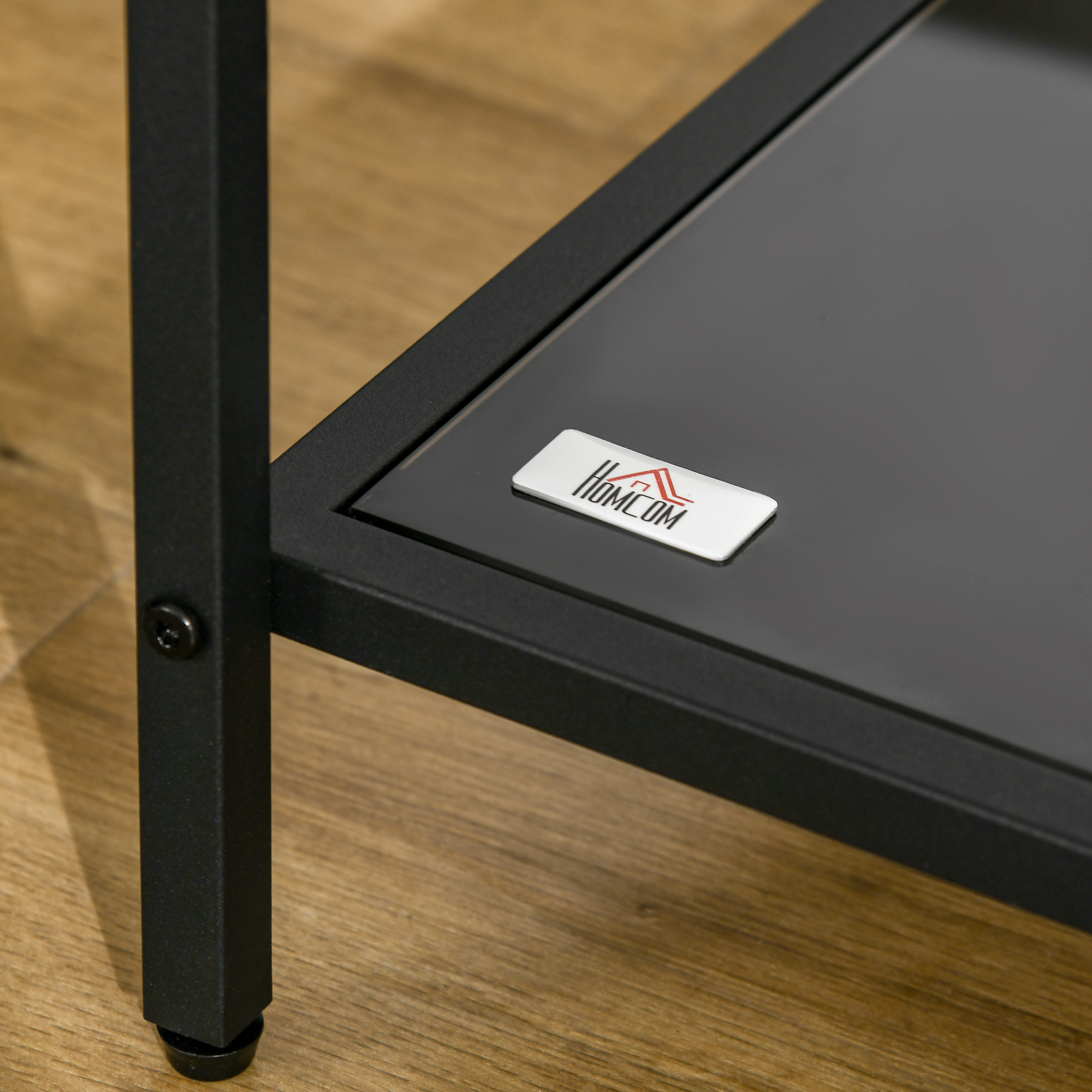 Beistelltisch mit gehärteten Glasplatten, 2 Ebenen, klassisches Design mit Metallstruktur, Schwarz