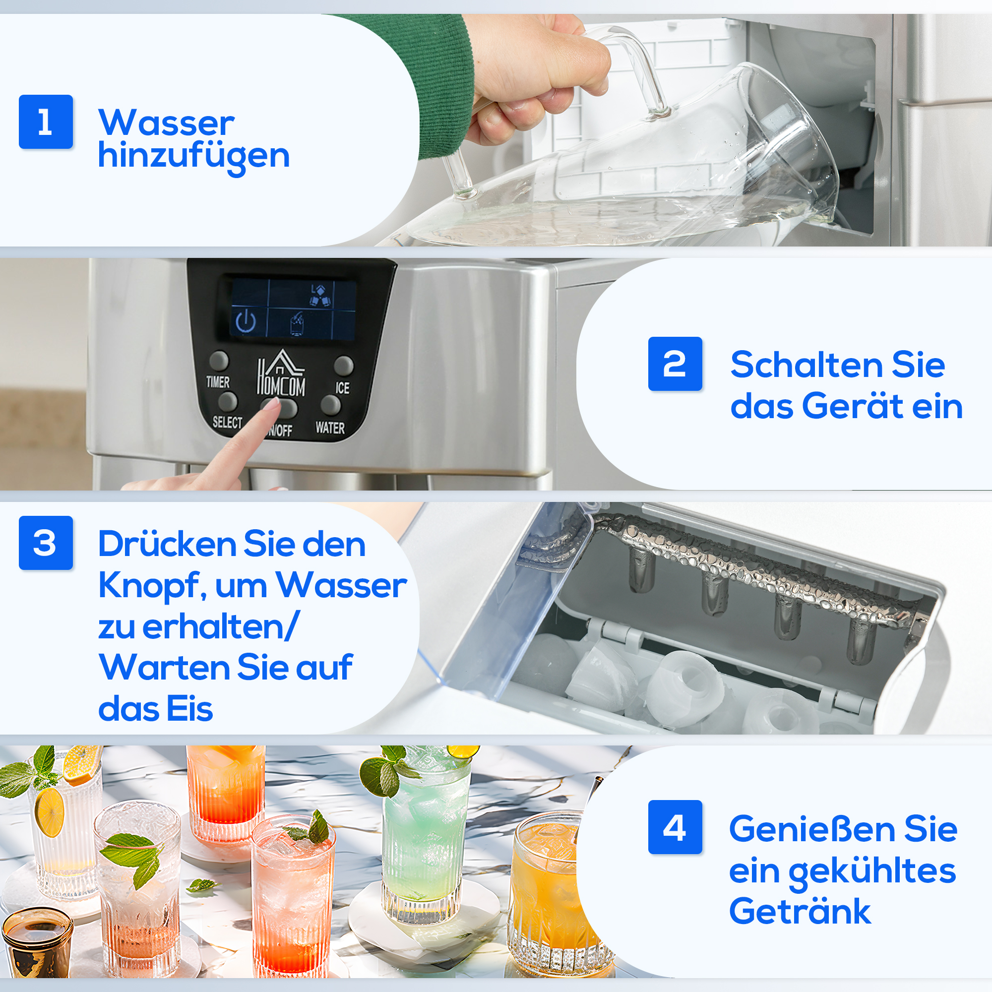 Eiswürfelmaschine Eiswürfelbereiter Ice-Maker, Timer-Funktion, 1,2 L Wassertank,  Silber
