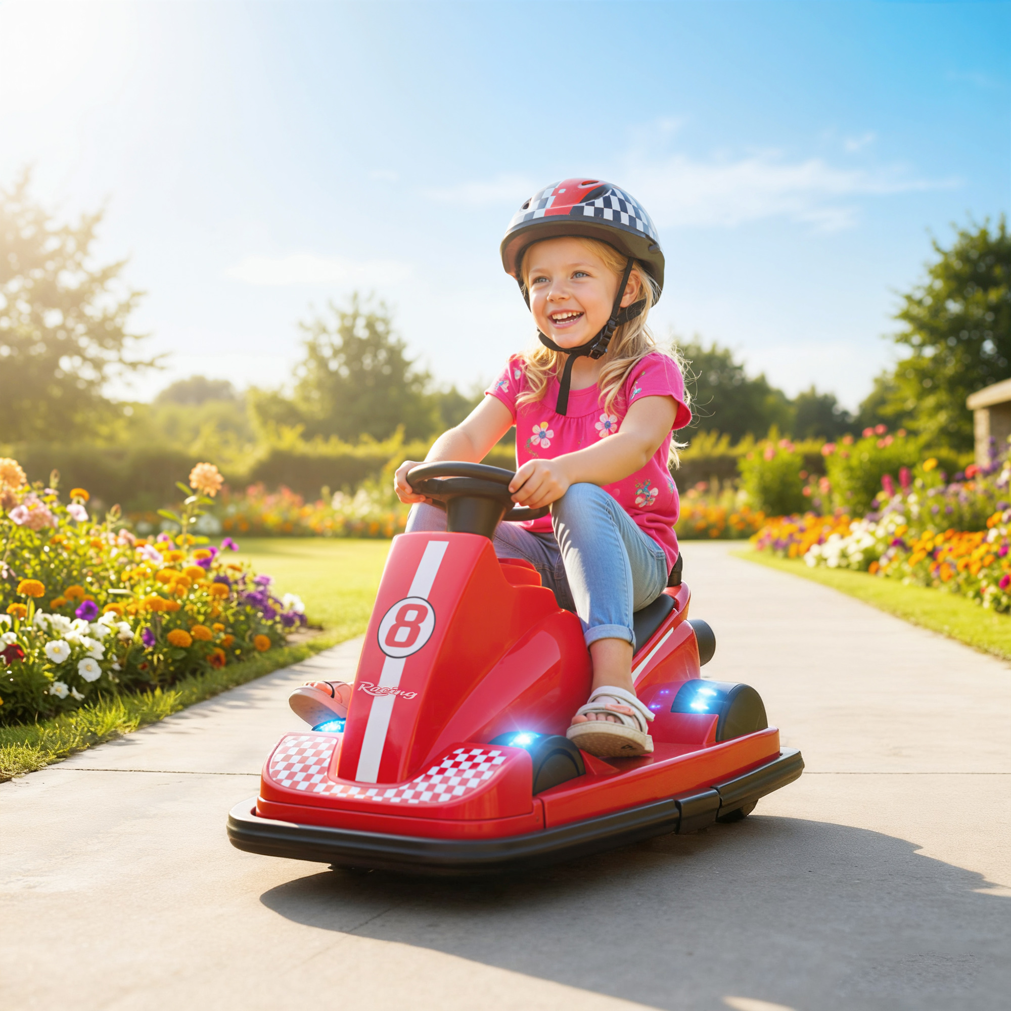 Autoscooter für Kinder, um 360 Grad drehbar, Lenkrad, LED-Lichter, Musikfunktion, 3-8 Jahre, Rot