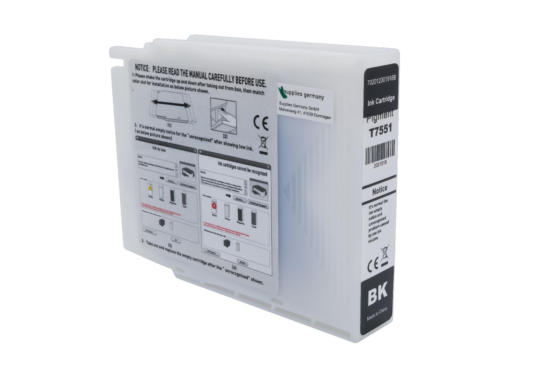 T7551 alternativ Tinte schwarz für Epson / C13T755140 / 100ml