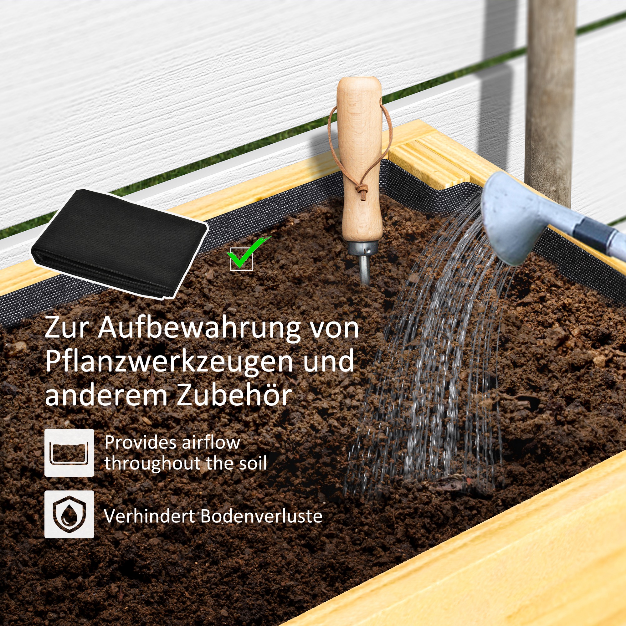 Blumenkasten mit unterem Regal, Holzbeet mit Vlies-Auskleidung und Entwässerungslöchern, 100 x 30 x 70,5 cm, Naturholz