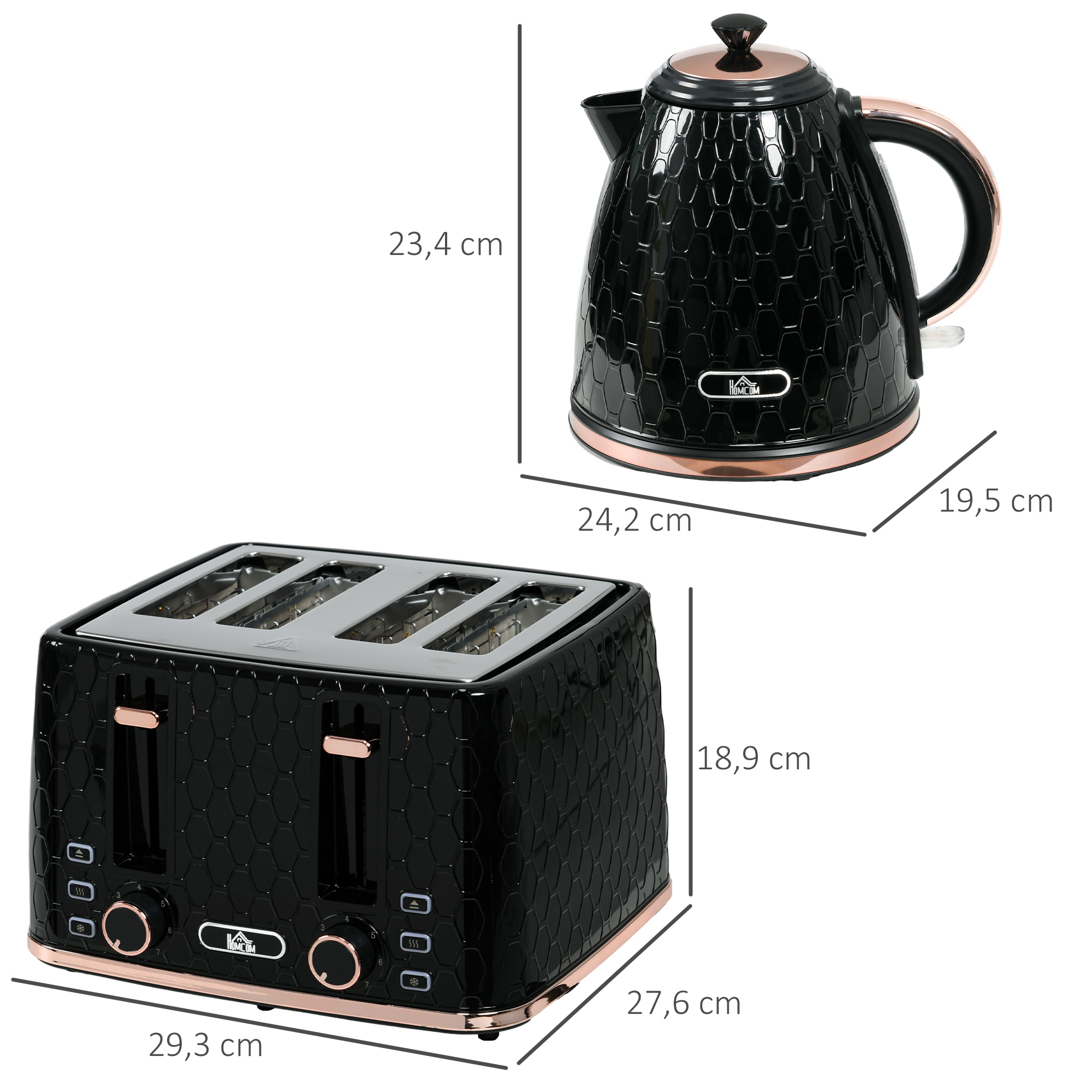2-in-1 Küchenset, Toaster und Wasserkocher, mehrere Optionen, 1,7 L, 4 Toastscheiben gleichzeitig, Kunststoff, Schwarz