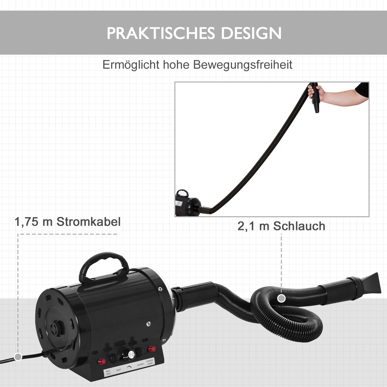 Profi Hundefön Tierfön Pet Dryer Flüsterfön Hundetrockner 2800W Metall Schwarz 40 x 16 x 20 cm