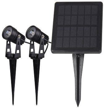 Gartenstrahler Set Solar mit 2 Spots, Solarzelle, Erdspieß, 3000k, IP65