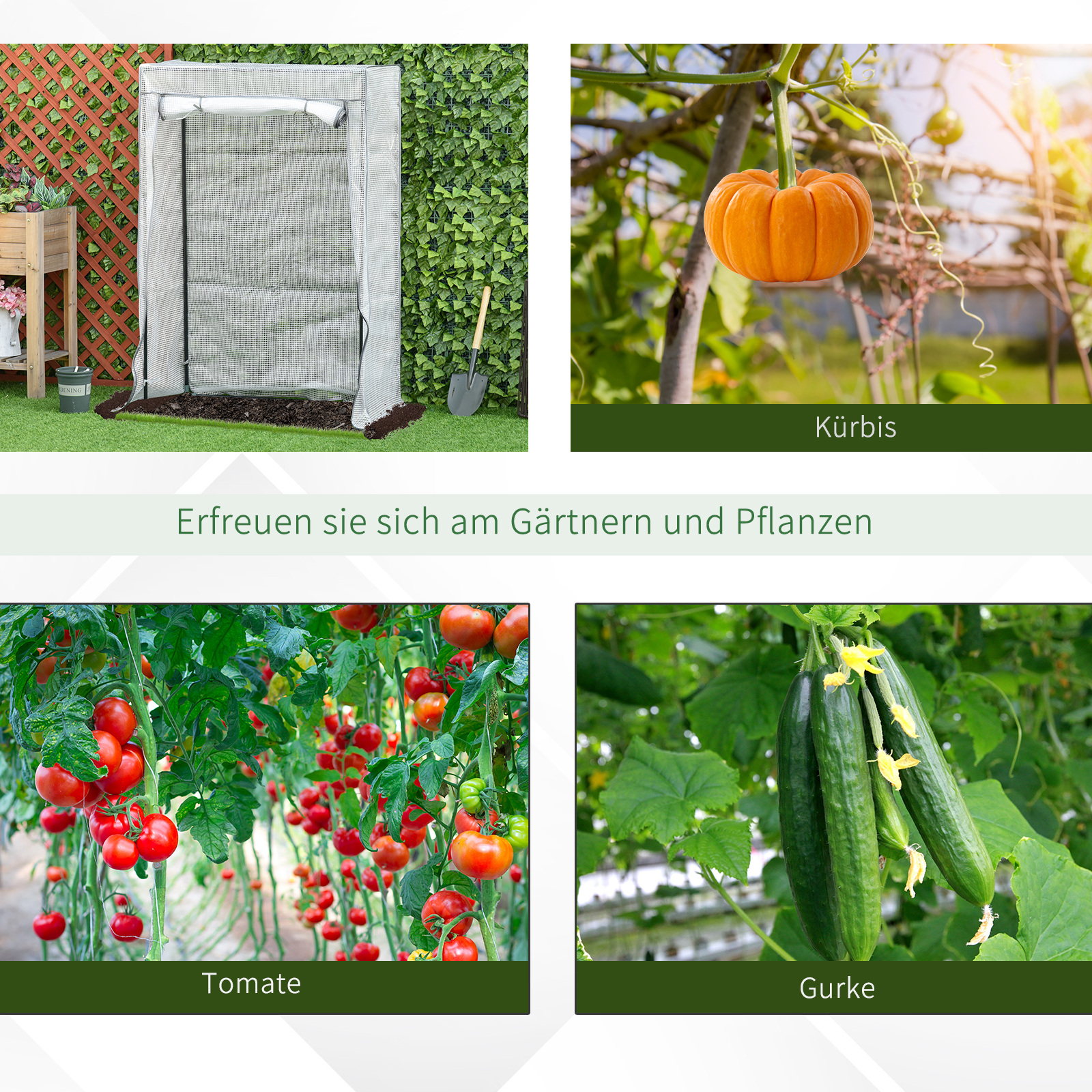 Gewächshaus mit PE-Gitterfolie, Tür, winterfest Foliengewächshaus aus Stahl, Treibhaus 100 x 50 x 150 cm, Weiß