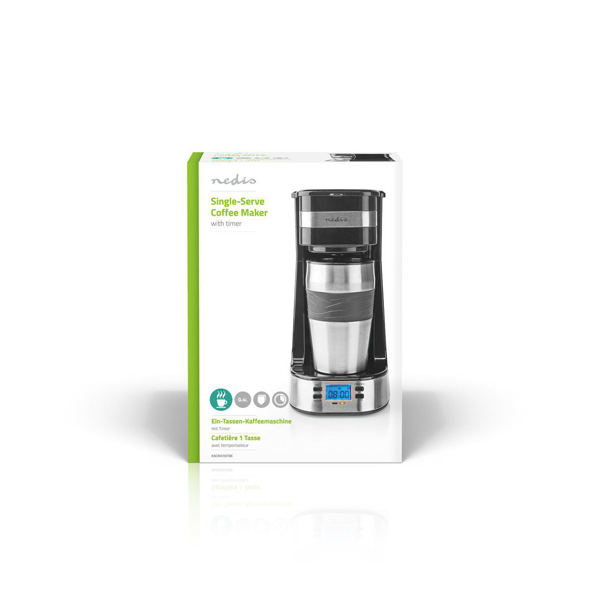 Kaffeemaschine | Filter Kaffee | 0.4 l | 1 Tassen | Timer einschalten | schwarz / Silber