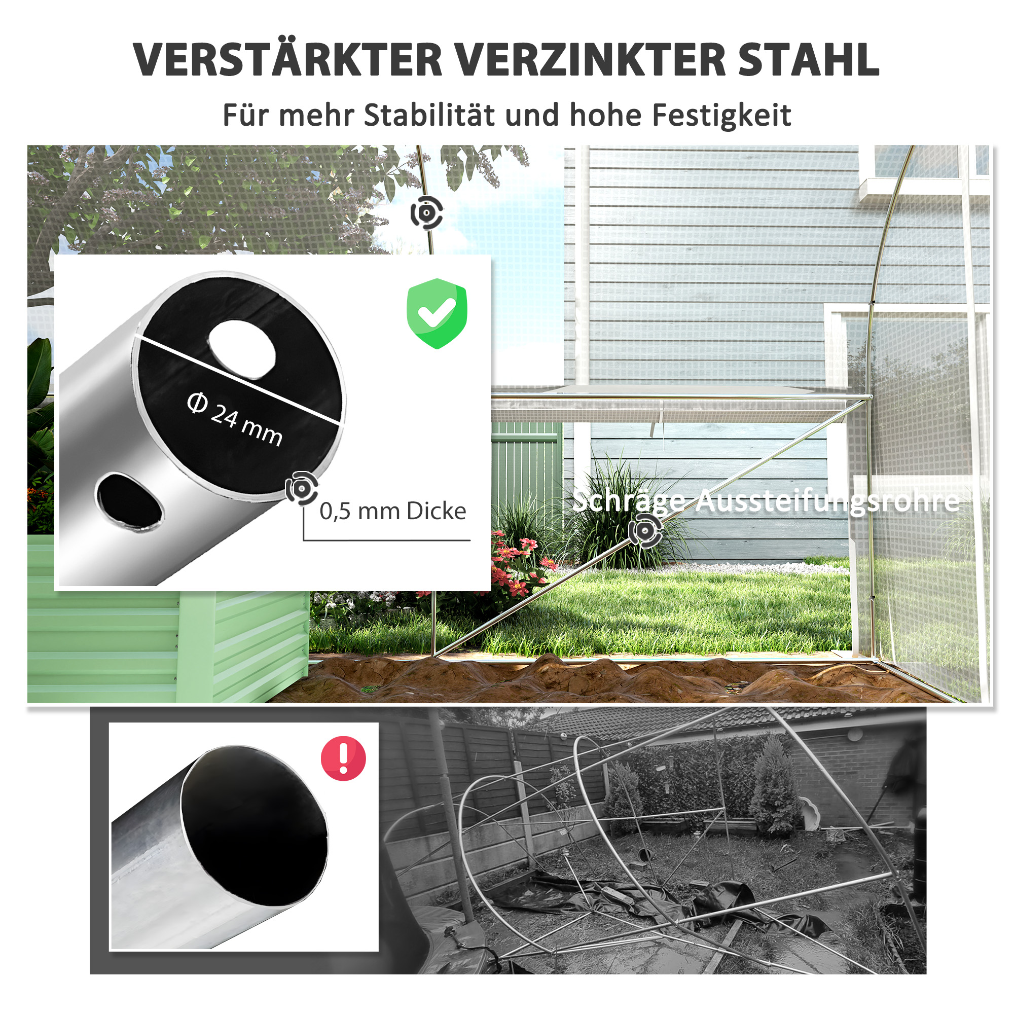 6x3x2 m Gewächshaus, begehbar, 8 Fenster, Tür, Fliegennetze, Metallgestell, Weiß