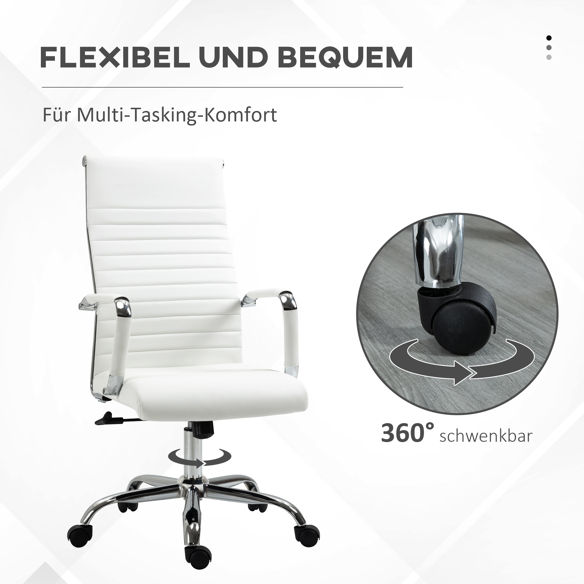 Bürostuhl ergonomischer Schreibtischstuhl mit Wippfunktion Chefsessel höhenverstellbarer Drehstuhl gepolstert Kunstleder Schaumstoff Weiß 54 x 62 x 104-114 cm