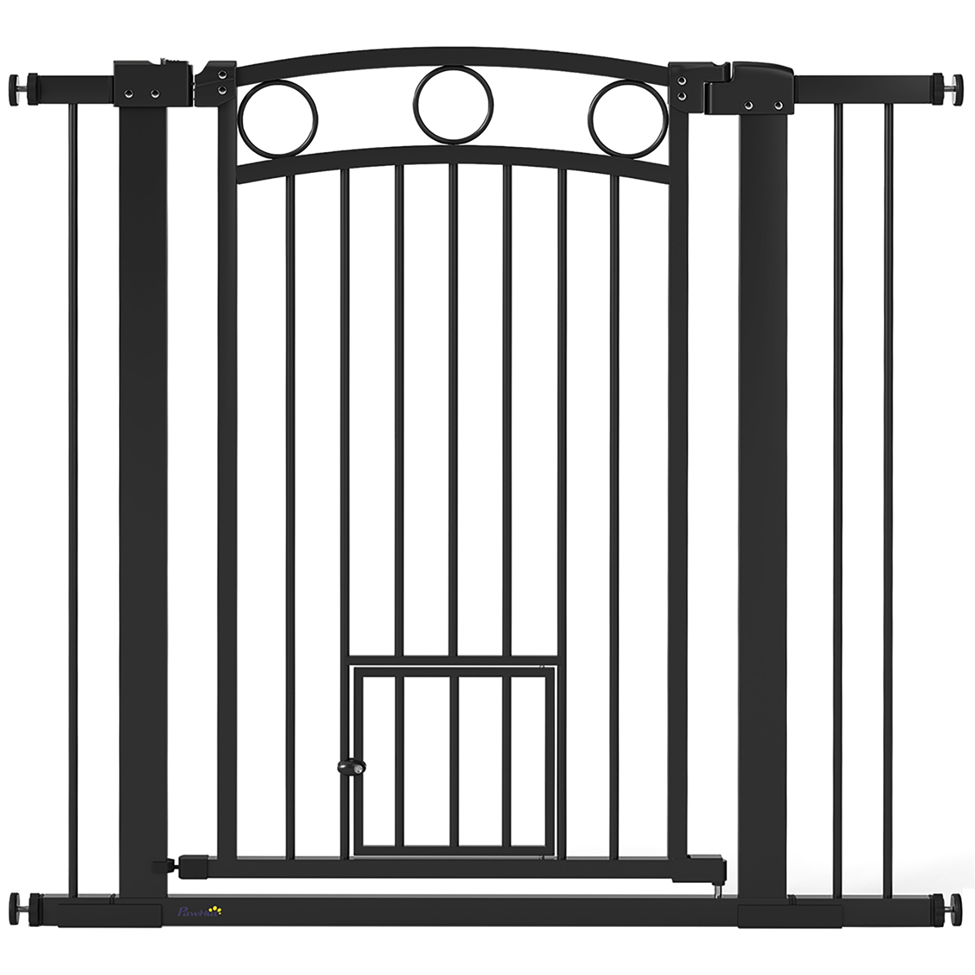 Haustiertor, 96 cm Treppengatter, verstellbare Breite 76-104 cm, mit Katzentür, für Treppen und Türöffnungen, Schwarz