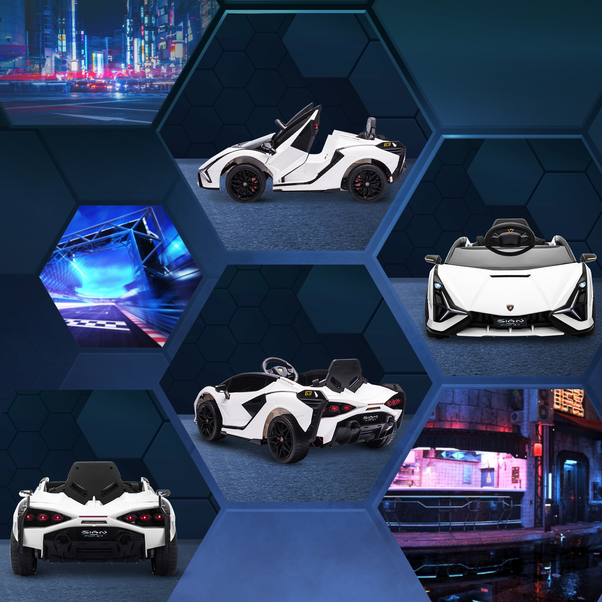 Kinderfahrzeug 12V 2 Fahrmodi Lamborghini SIAN SUV-Auto-Spielzeug Elektroauto mit Fernbedienung Musik(MP3/USB) Licht 37-60 Monate Metall Weiß 108 x 62 x 40 cm