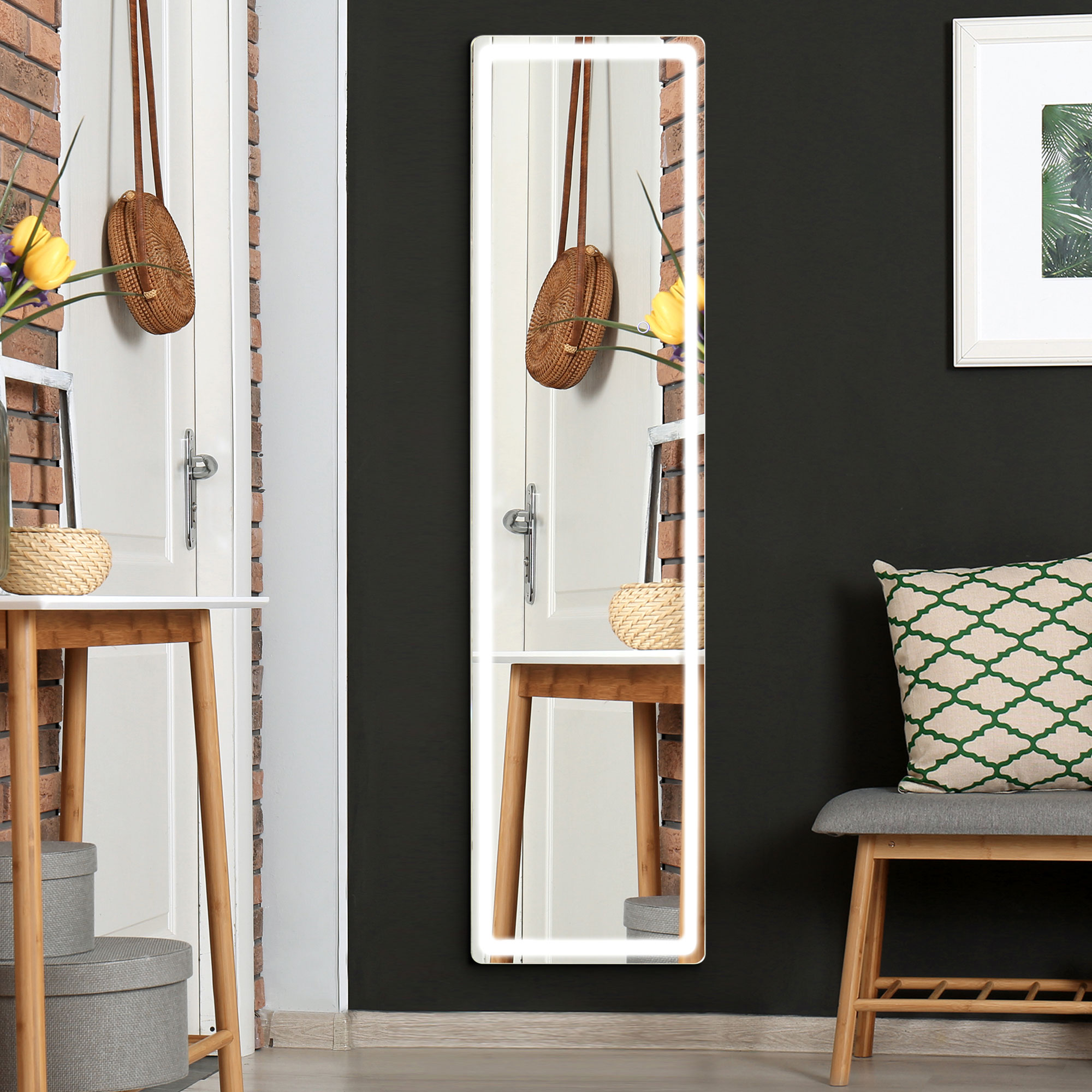 2 in 1 Standspiegel mit LED-Licht, freistehend, Aluminium, einstellbares Licht, 40 cm x 37 cm x 157,5 cm