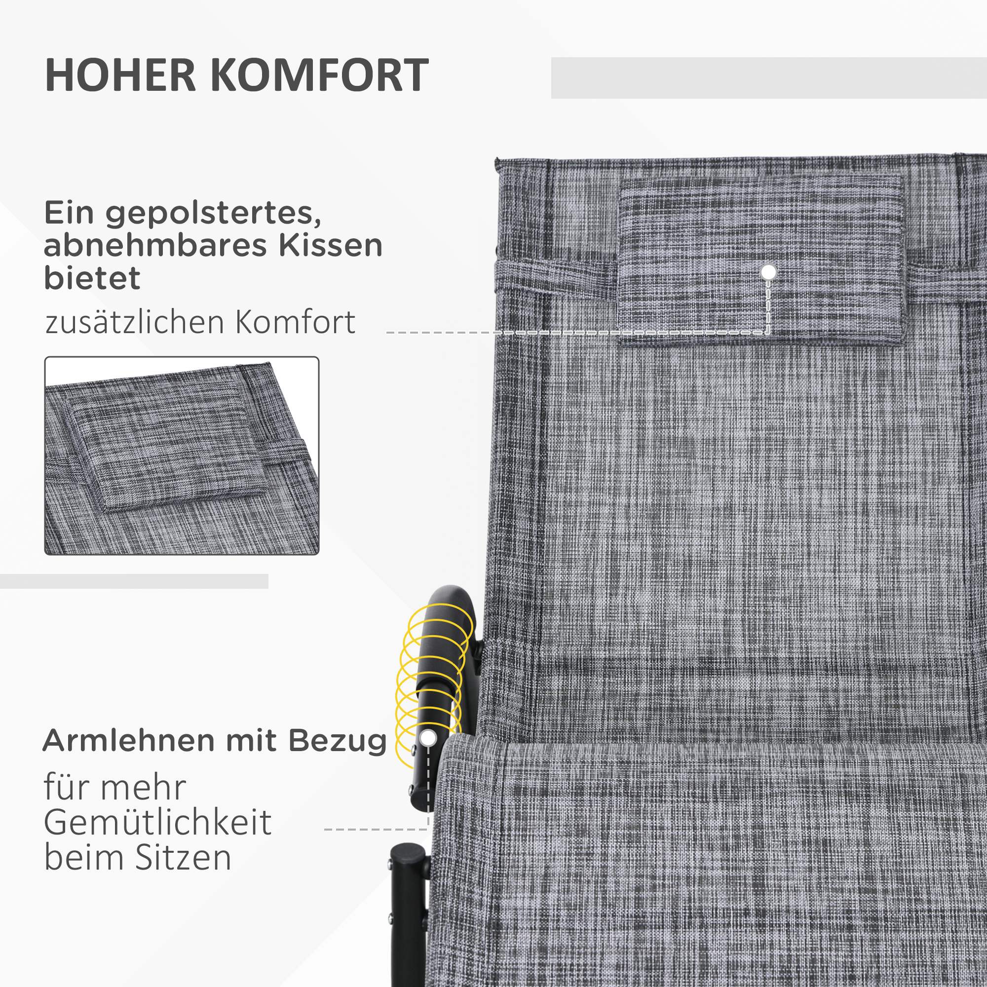 Schaukelstuhl Gartenstuhl Liegestuhl, inkl. Kopfstütze, 155 cm x 61cm x 88 cm, Grau