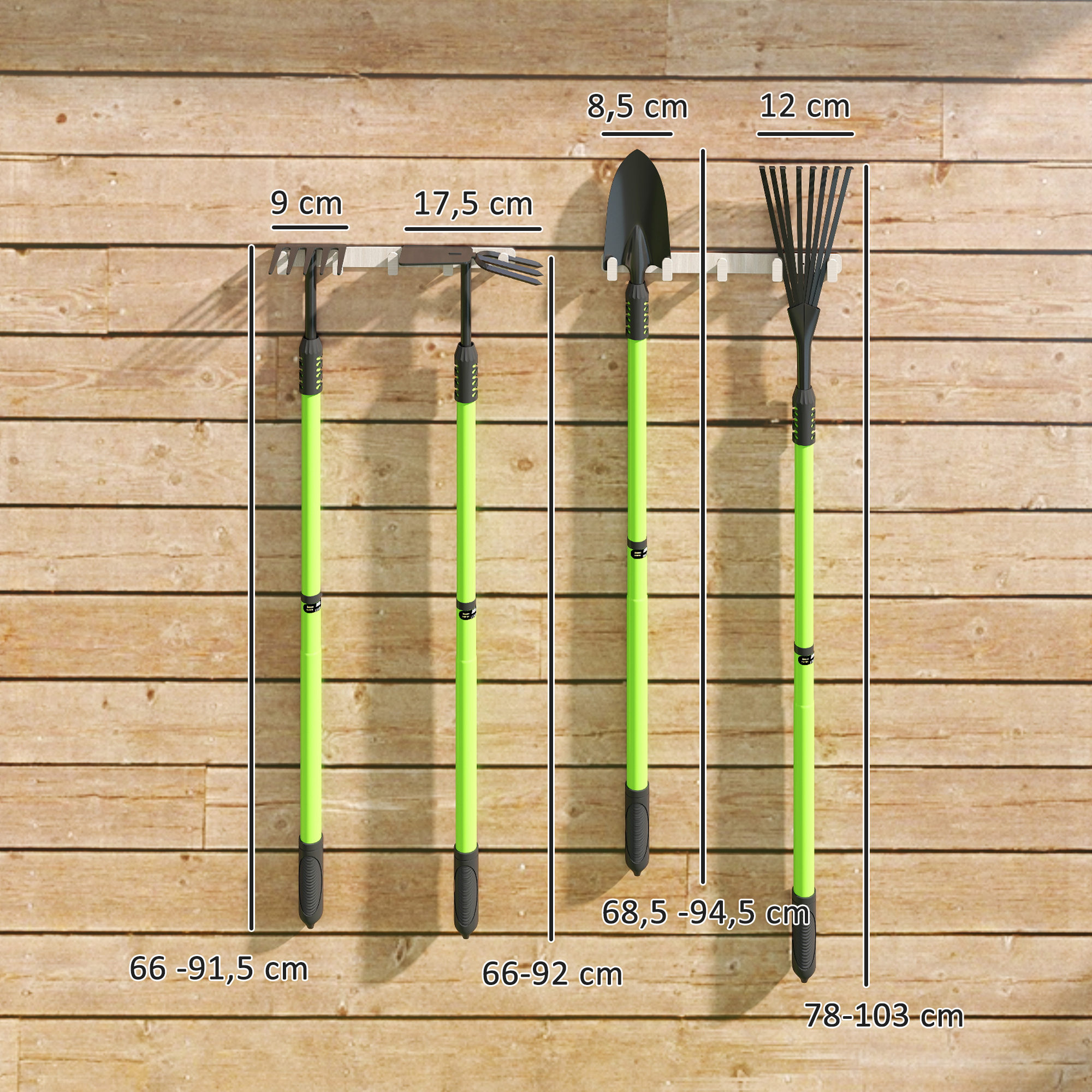 Gartenwerkzeug-Set 4 Stück Gartengeräte-Set mit Schaufel Gartenhacke Gartenrechen Laubrechen Grün