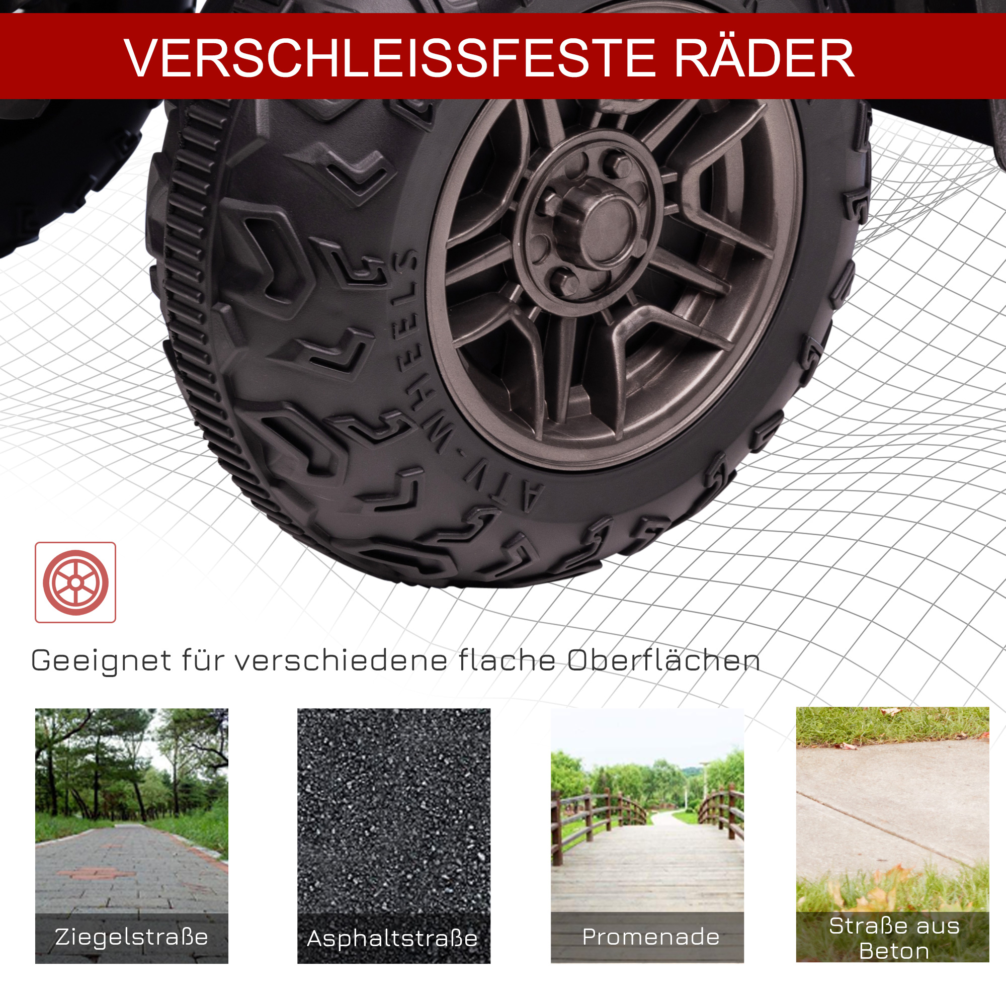 Kinderquad, max, 4 km/h, ab 3 Jahren, LED-Scheinwerfer, Musikanschluss, schwarz+rot 88 x 45 x 50 cm