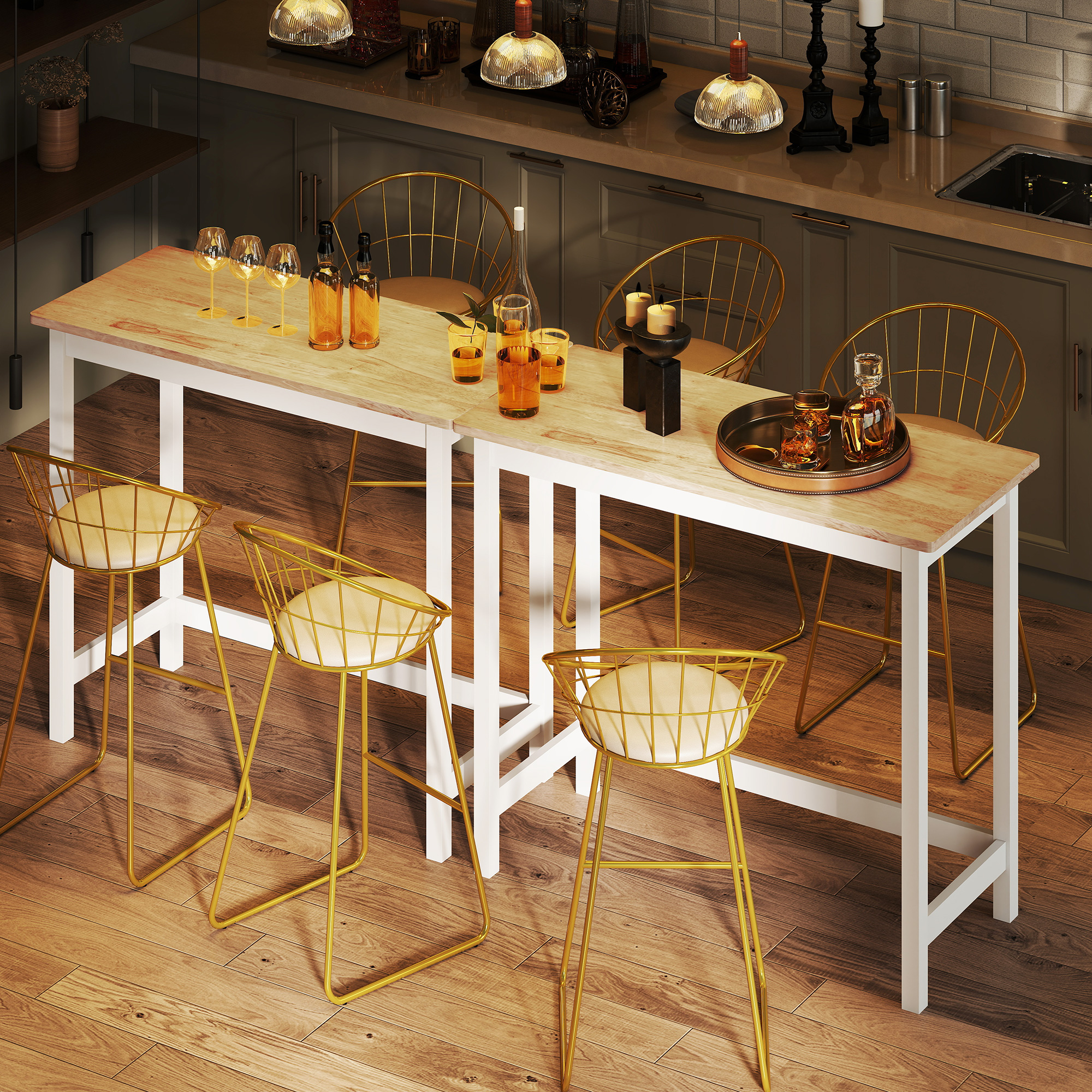 Bartisch, Eichenoptik, kompakt, Platz für 2 Personen, Naturholz+Weiß