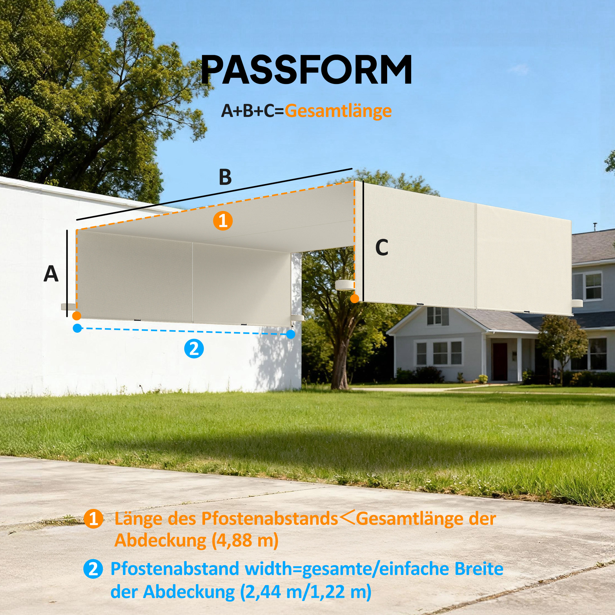 Ersatzdach für Pergola mit UV-Schutz, Sonnensegel für Terrassenüberdachung für 3 x 3 m Pavillon, Cremeweiß