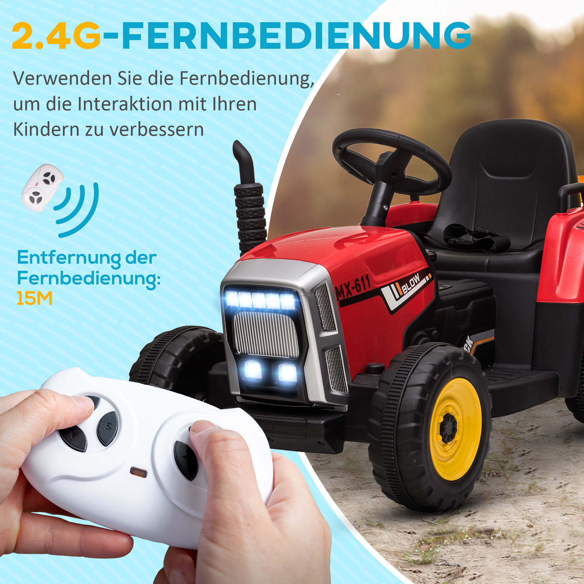 Elektrischen Kinderauto, Kinder-Traktor, inkl, Eltern-Fernbedienung, max, Geschwindigkeit von 6 km/h; Rot + Schwarz