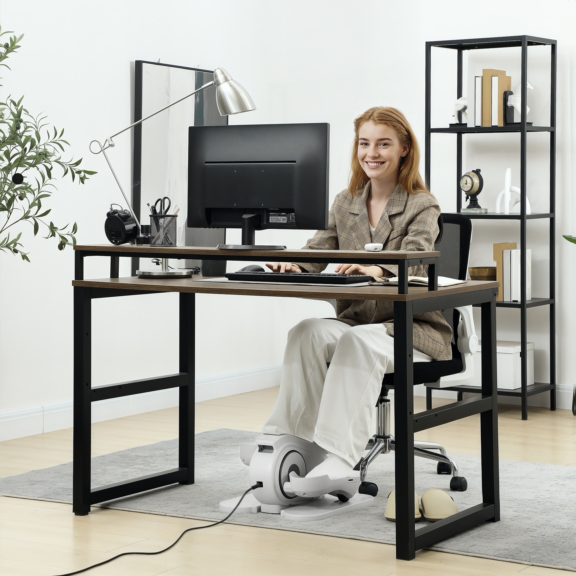 Sitzpedaltrainer, Mini-Ellipsen-Trainer mit LCD-Monitor, Fernbedienung, 10 einstellbare Geschwindigkeitsstufen, Weiß