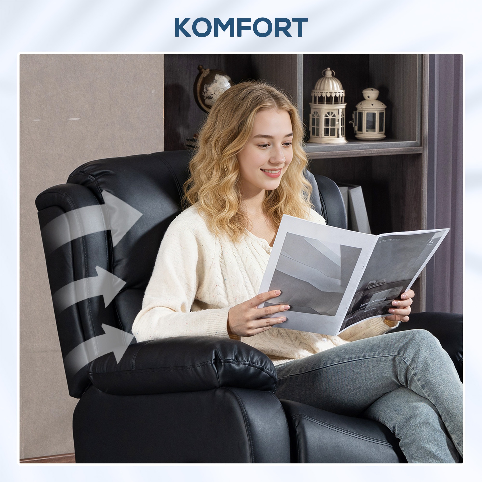 Massagesessel, Wärme- & Liegefunktion, Kunstleder, bis 150kg, 97x92x104cm, Schwarz